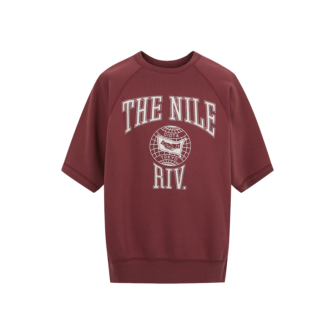 시오타 프린티드 쇼트 슬리브 스웨트 셔츠 와인 - 24FW(Ciota Printed Short Sleeve Sweat Shirt Wine - 24FW)
