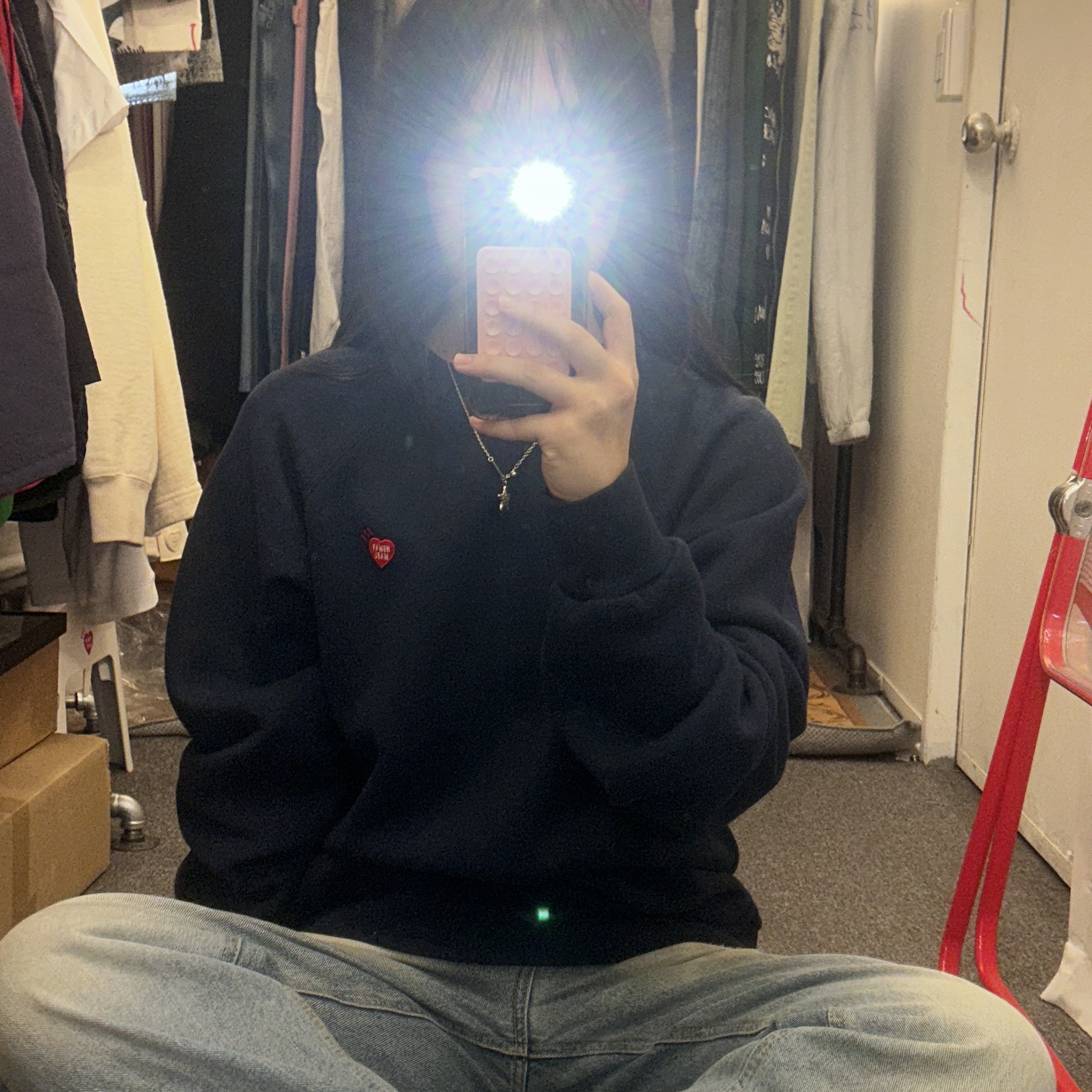 Human Made Sweatshirt Cardigan White, Human Made Sweatshirt Gray 착용 스타일 - 5
