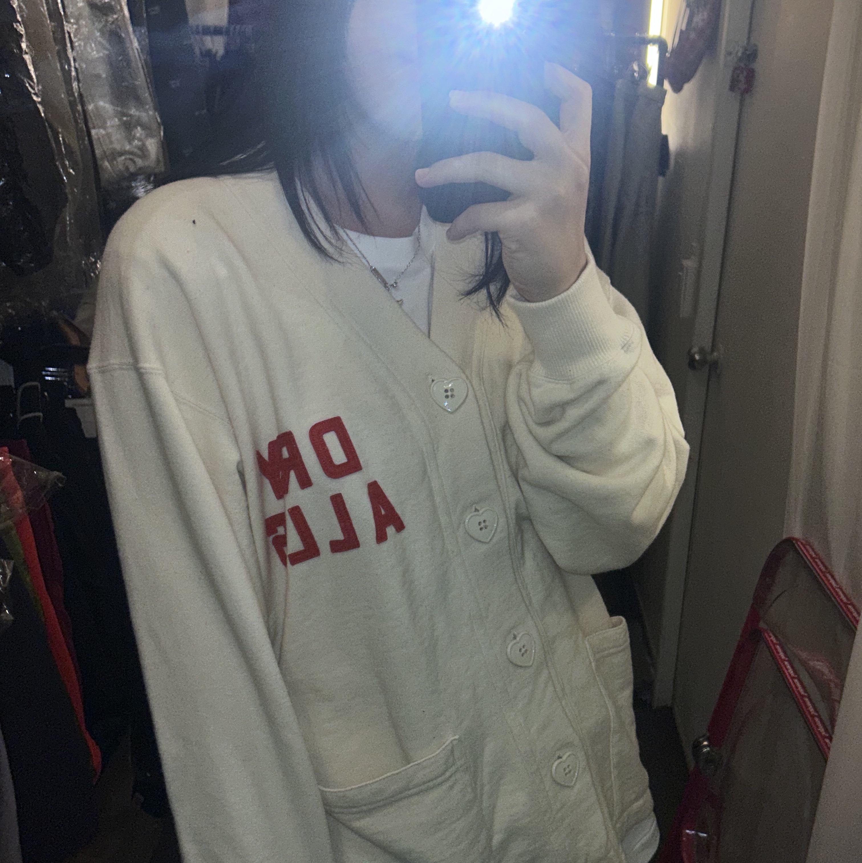 Human Made Sweatshirt Cardigan White, Human Made Sweatshirt Gray 착용 스타일 - 3