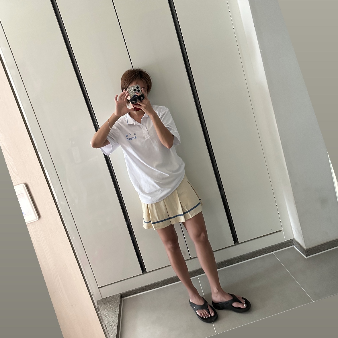 (W) IAB Studio x Yonex Game Skirt Reed Yellow - Renewal Ver., IAB Studio x Yonex Game Shirt White 착용 스타일 - 1