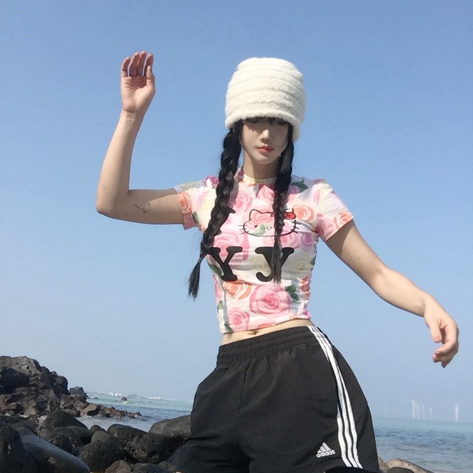 Open Yy x Hello Kitty Baby T-Shirt Pink, (W) Adidas 3-Stripes Woven Shorts Black - KR Sizing 착용 스타일 - 4
