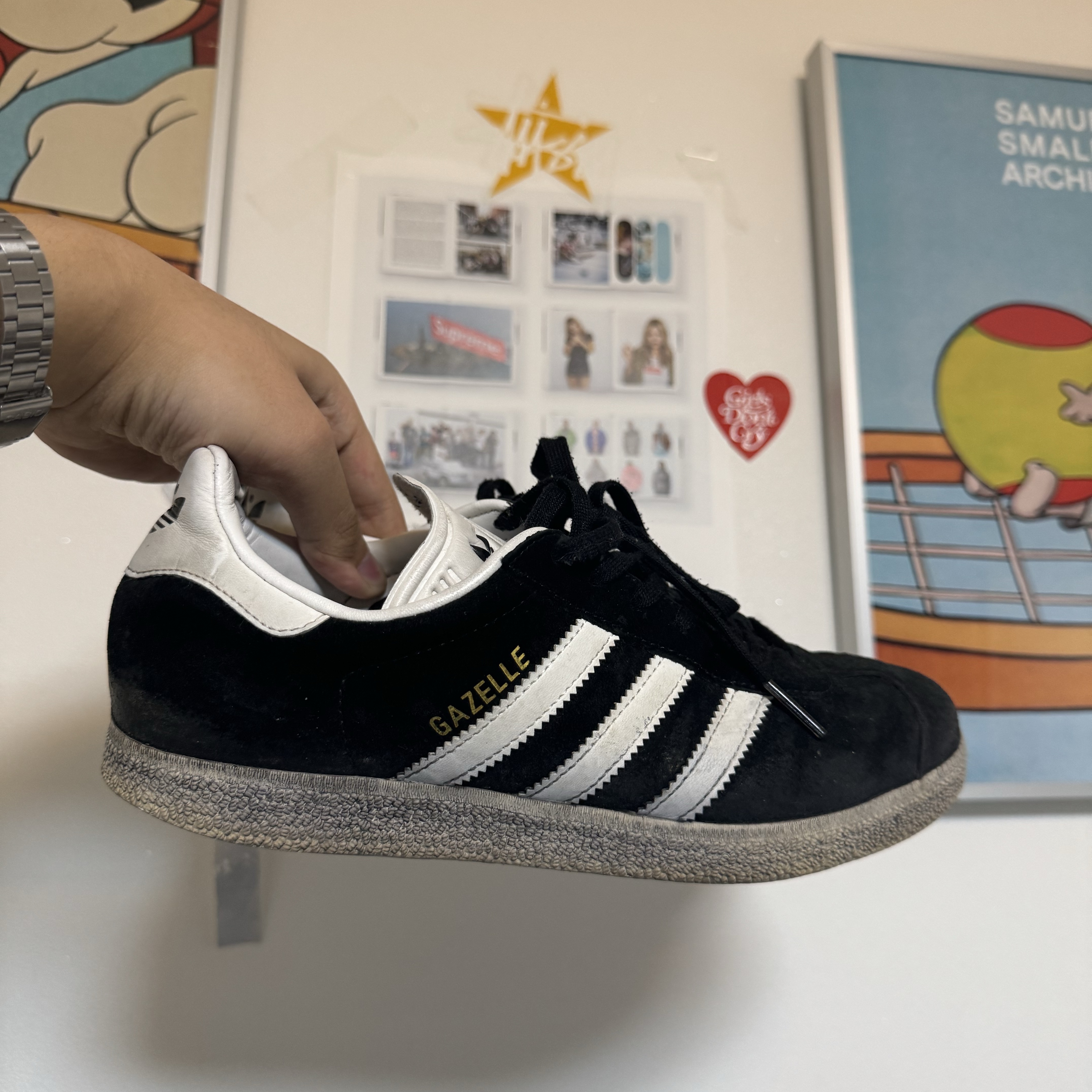 Adidas Gazelle Core Black White 착용 스타일