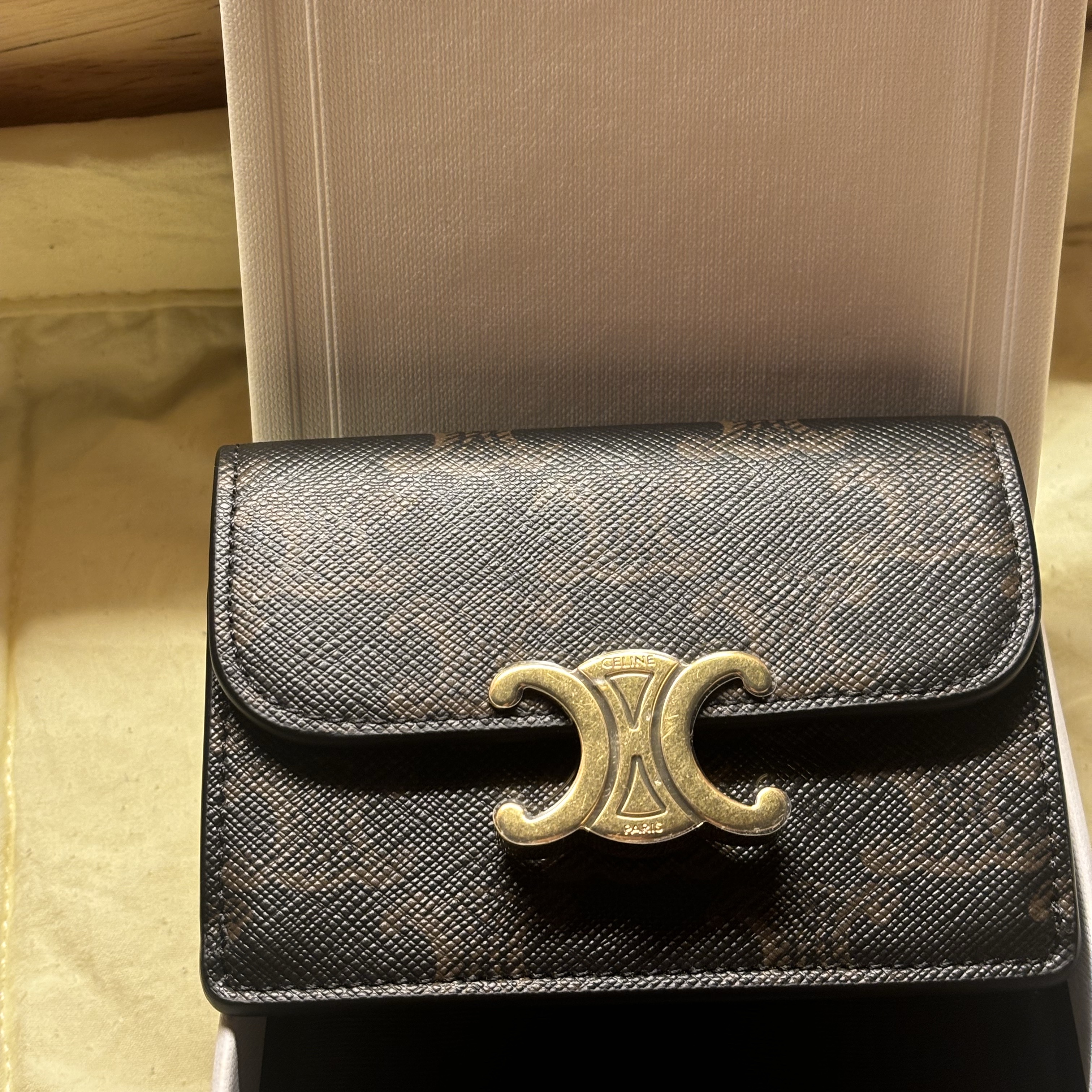 Celine Card Holder with Flap in Triomphe Canvas Tan 착용 스타일 - 2