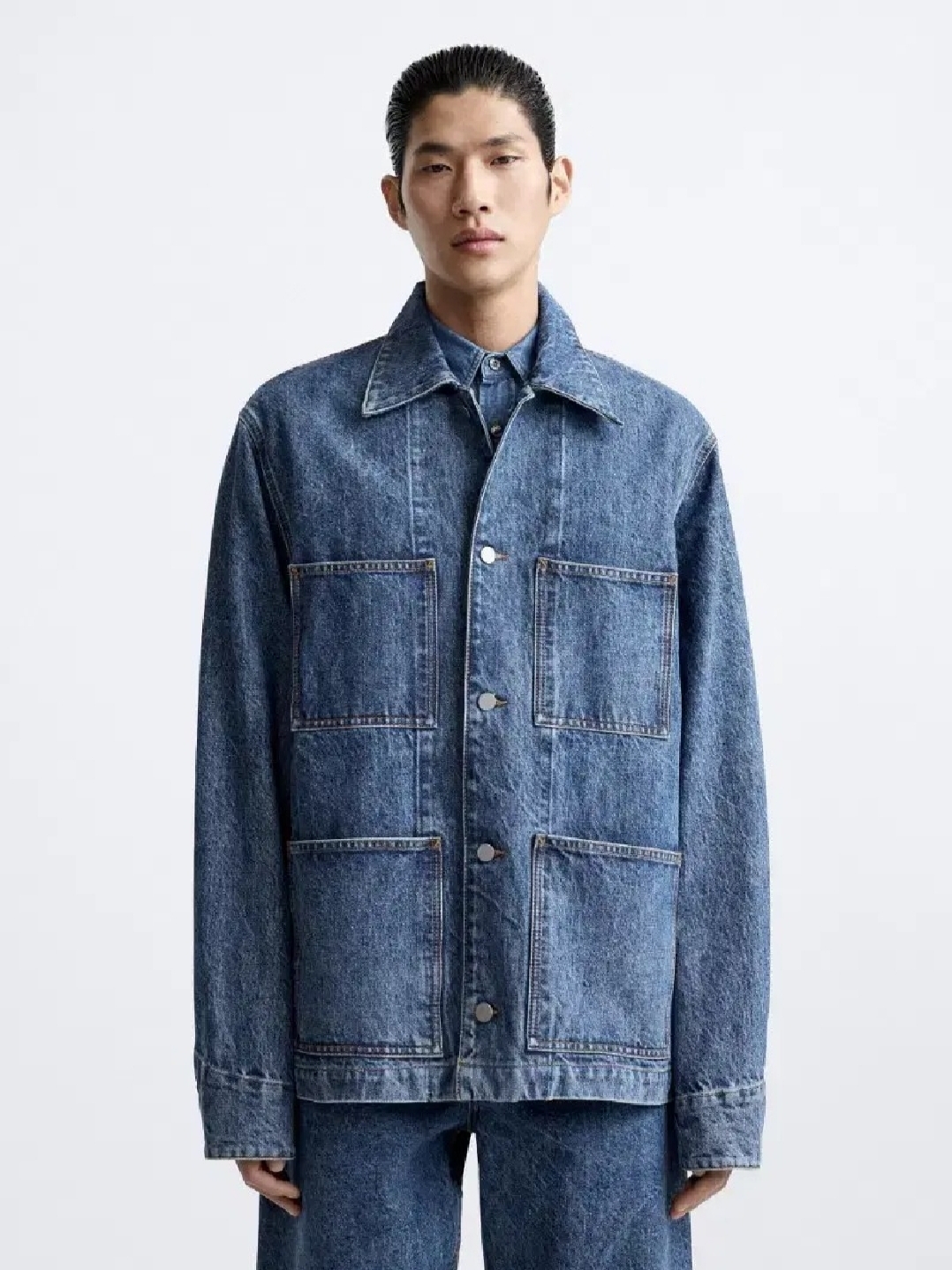 Zara x Studio Nicholson Denim Jacket Blue 착용 스타일