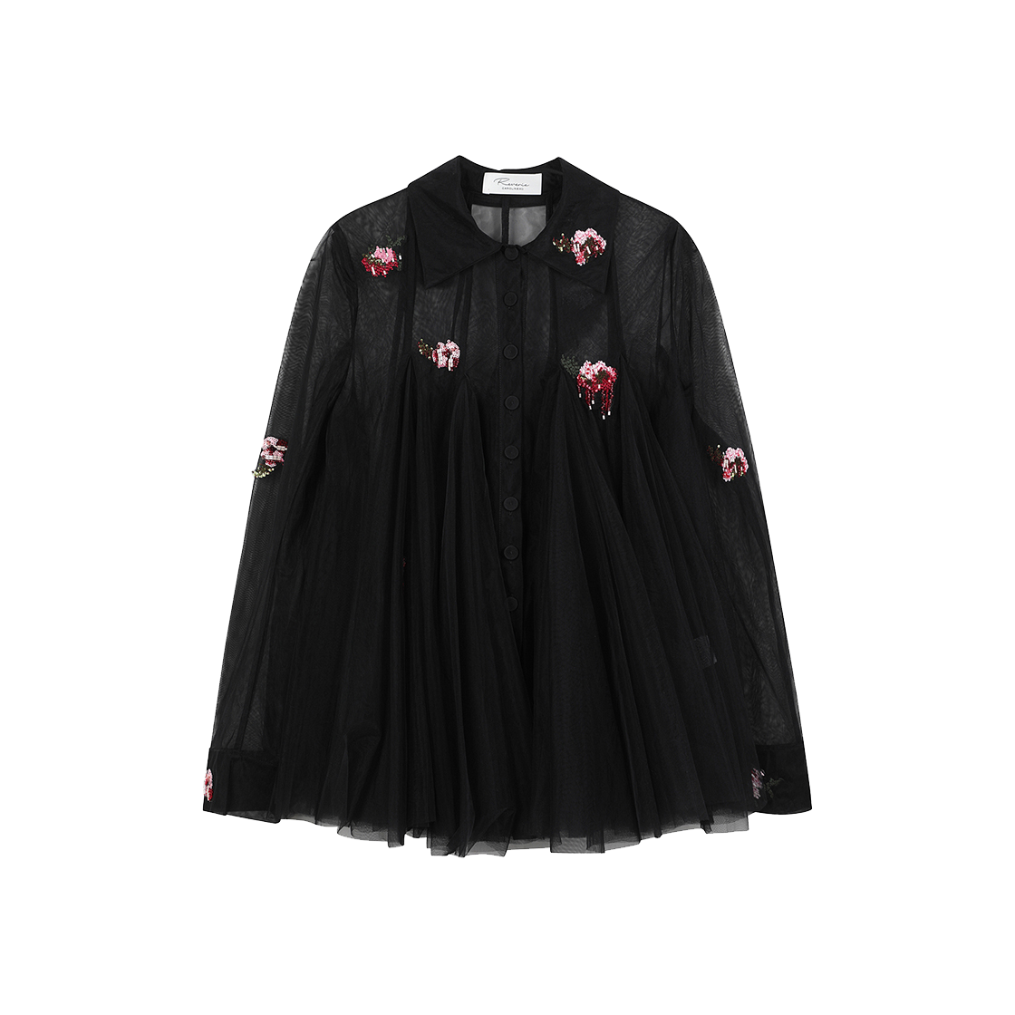 KW4DSHLCH05BK Caroline Hu Women Tulle Beading Sequin Embroidery Shirt Black - 24FW