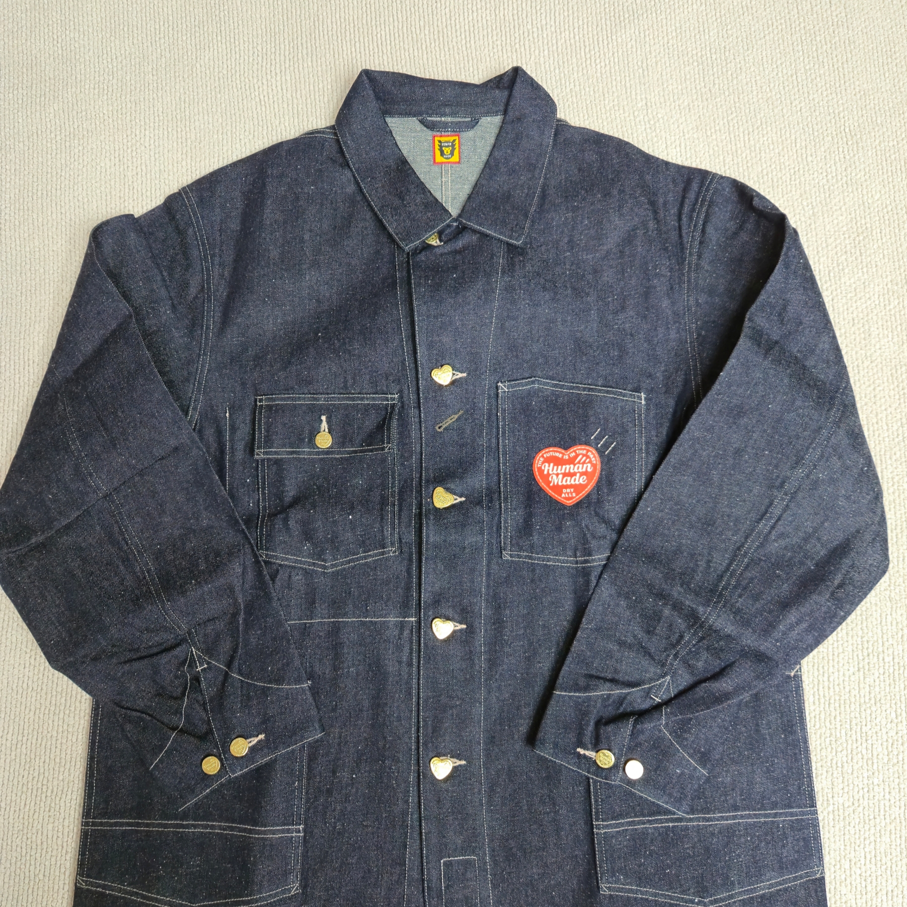 Human Made Denim Coverall Jacket Past Indigo 착용 스타일