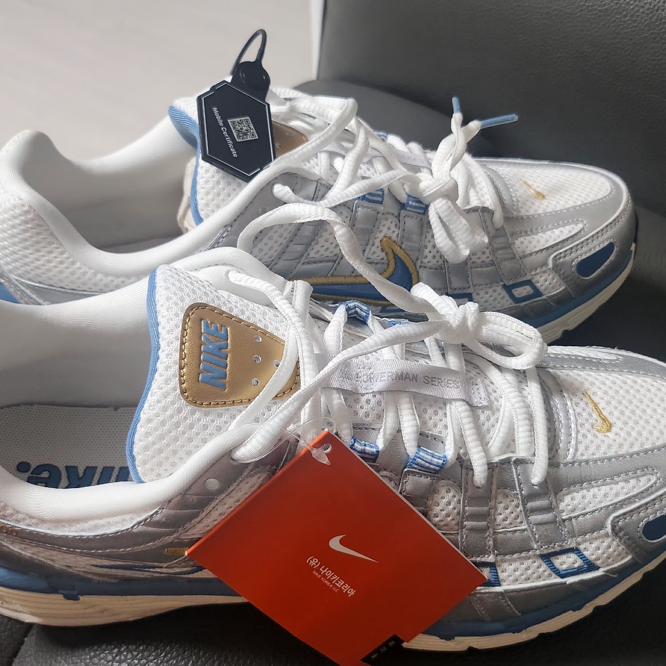 Nike P-6000 White Metallic Silve Pale Ivory Aegean Storm 착용 스타일