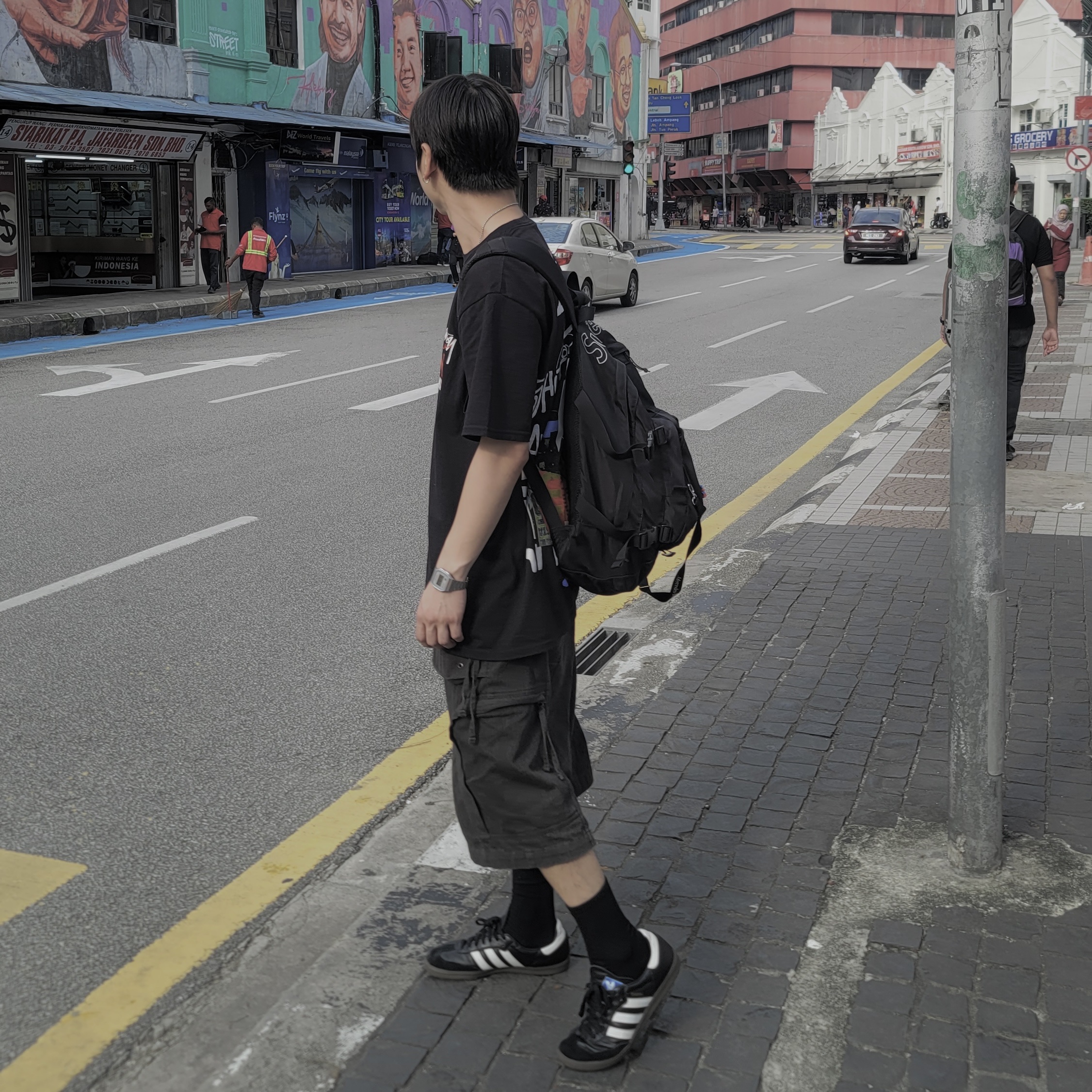 Supreme Backpack Black - 19FW, Stussy David Carson Do Your Thang T-Shirt Black 착용 스타일 - 2