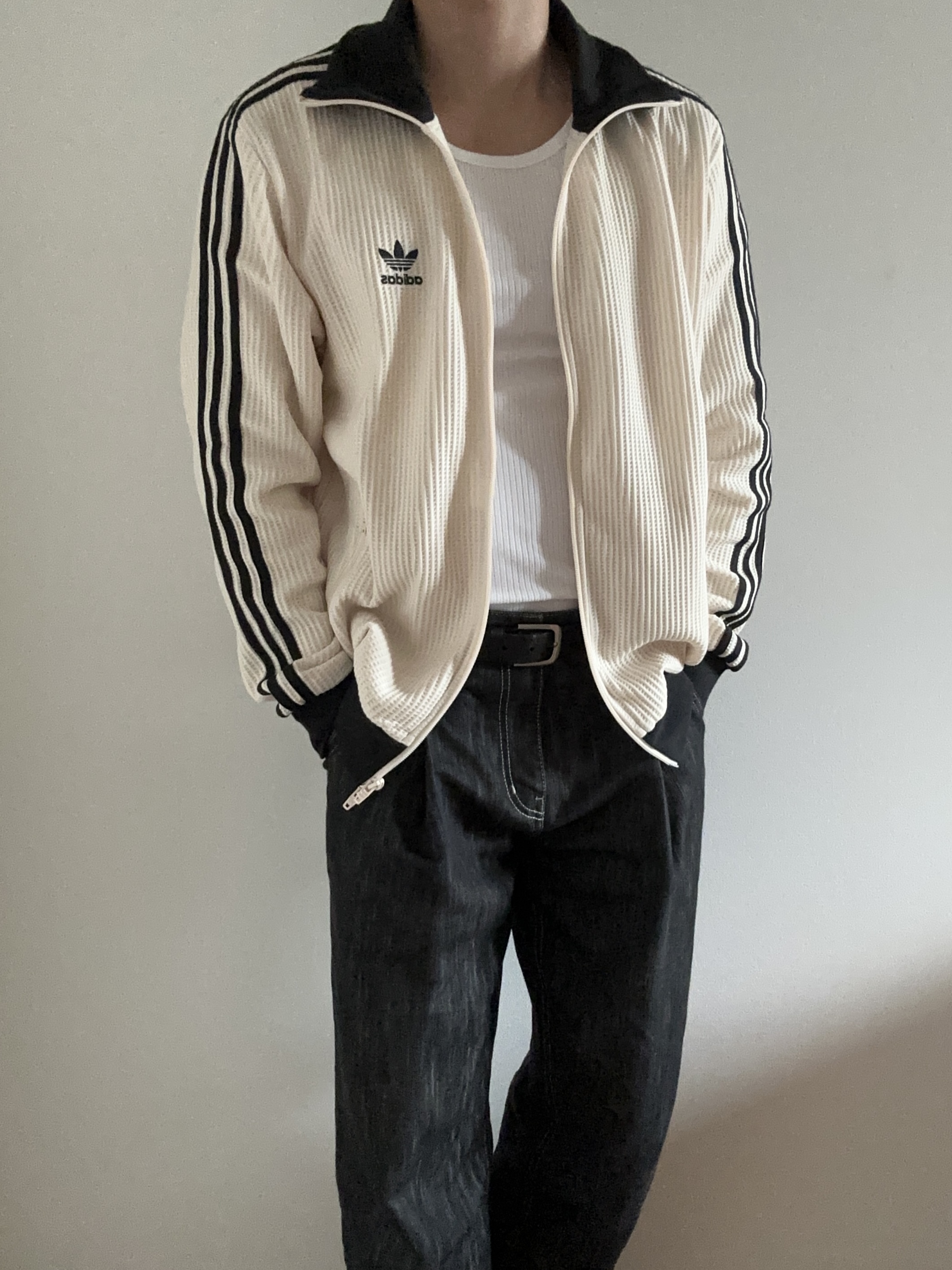 Adidas Waffle Beckenbauer Track Top Wonder White - KR Sizing 착용 스타일 - 1