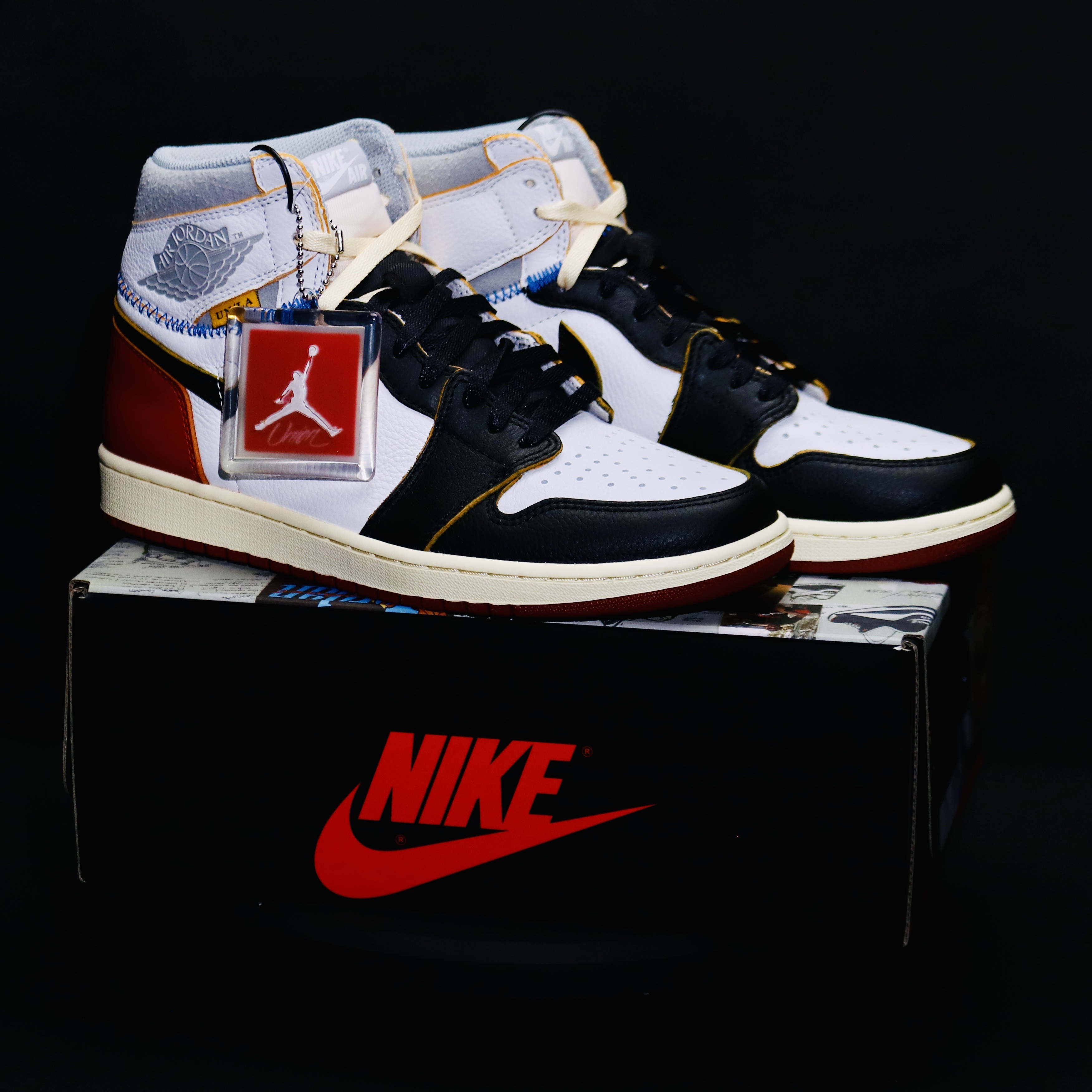 Jordan 1 x Union Retro High Black Toe, Nike Air Dunk Jumbo Medium Olive 착용 스타일 - 2
