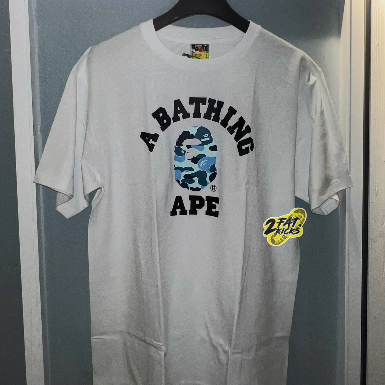 BAPE ABC Camo College T-Shirt Black Blue 착용 스타일 - 7