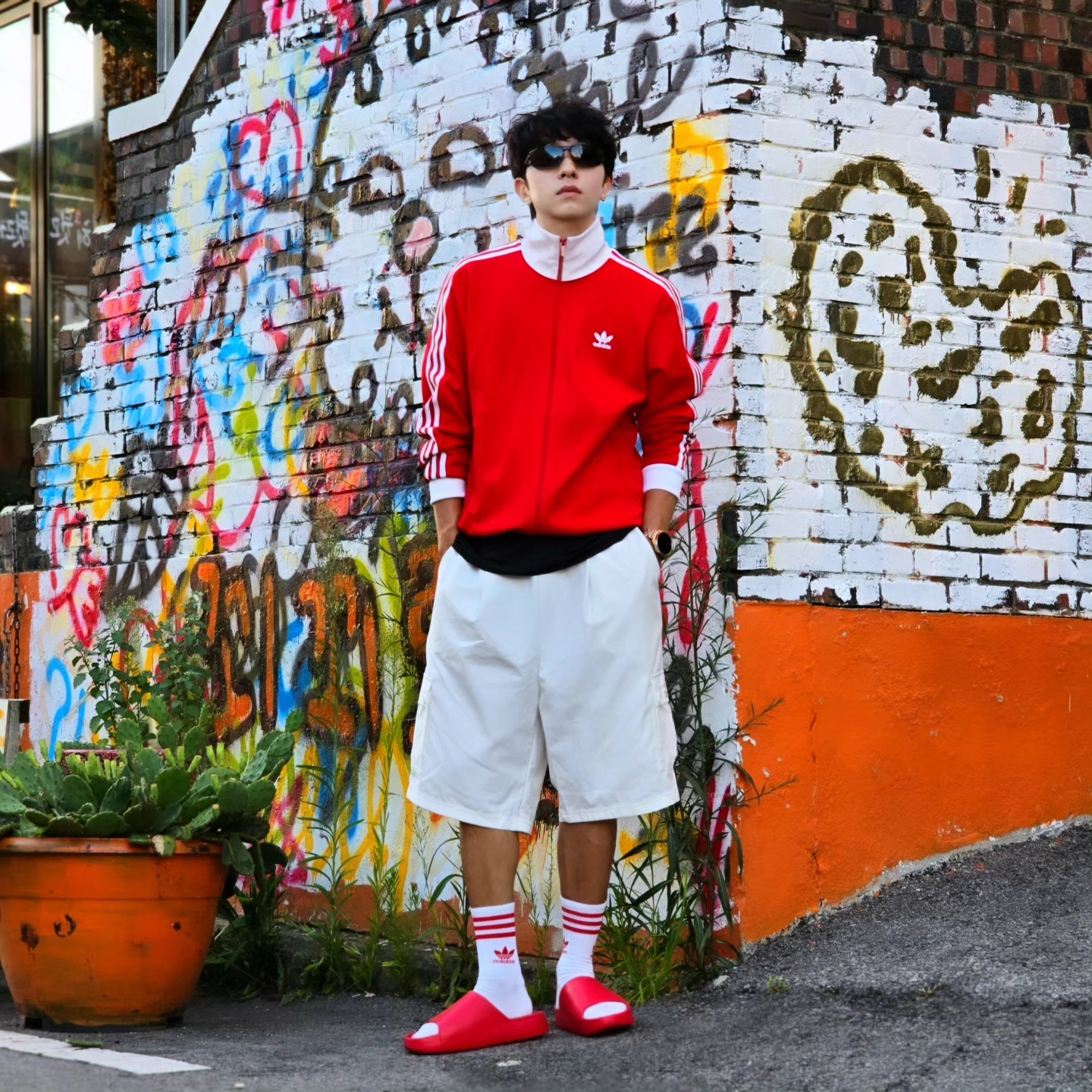 Adidas Adicolor Classic Beckenbauer Track Top Better Scarlet White - KR Sizing, Adidas Adicolor Classic Beckenbauer Track Top Better Scarlet White - US Sizing 착용 스타일 - 7