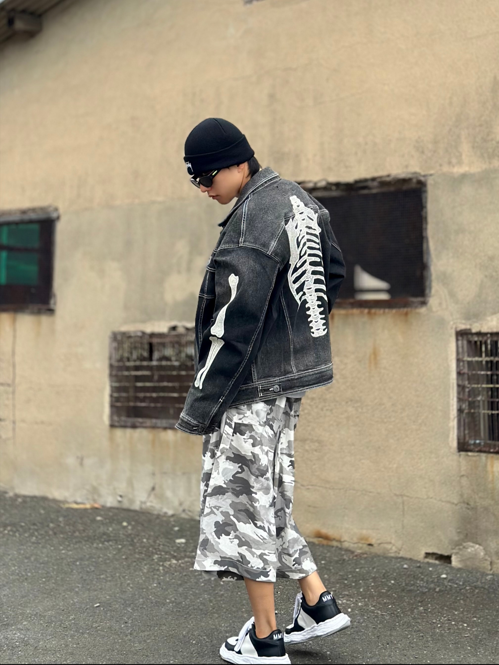 Stussy Stock Cuff Beanie Black, Maison Mihara Yasuhiro Wayne OG Sole Leather Low-top Sneakers Black White 착용 스타일 - 6