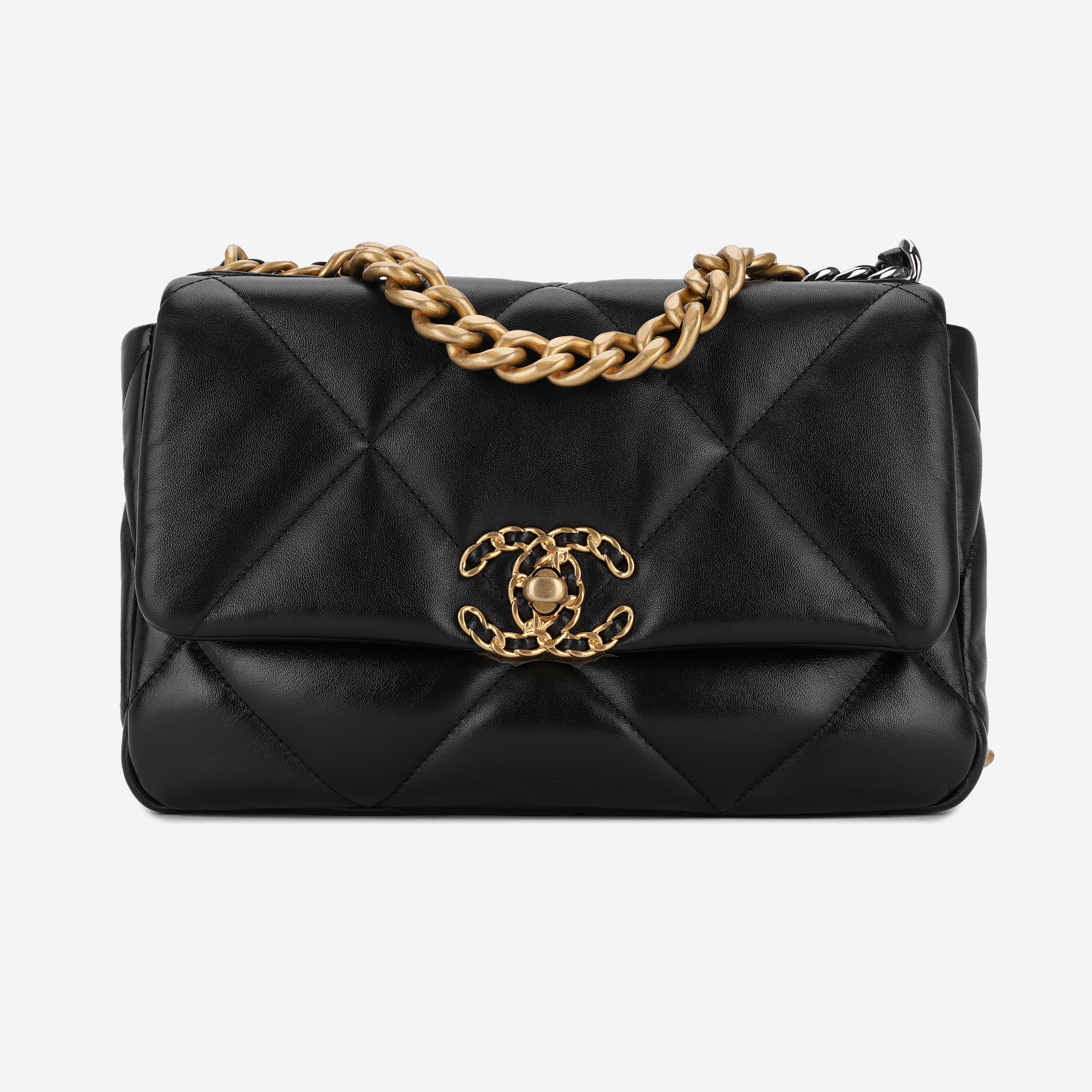 Chanel Medium 19 Handbag Lambskin & Gold Black
