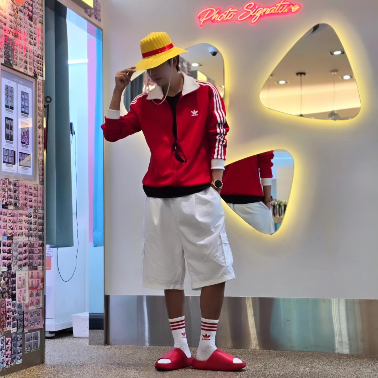 Adidas Adicolor Classic Beckenbauer Track Top Better Scarlet White - KR Sizing, Adidas Adicolor Classic Beckenbauer Track Top Better Scarlet White - US Sizing 착용 스타일 - 3
