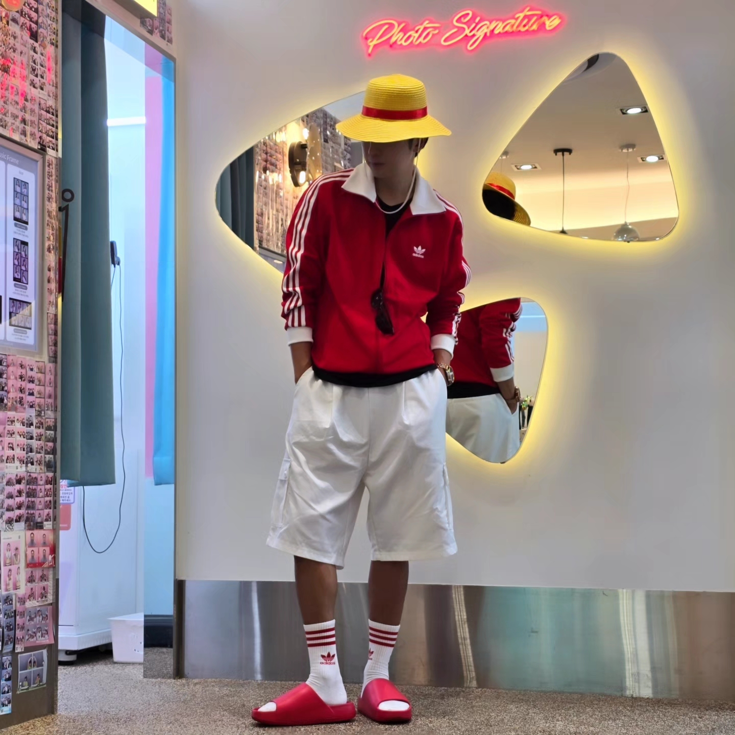 Adidas Adicolor Classic Beckenbauer Track Top Better Scarlet White - KR Sizing, Adidas Adicolor Classic Beckenbauer Track Top Better Scarlet White - US Sizing 착용 스타일 - 1