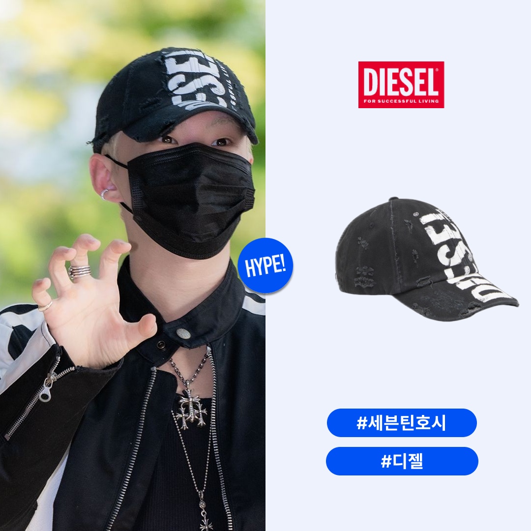 Diesel C-Ewan Baseball Cap with Diesel Lettering Black 착용 스타일 - 1