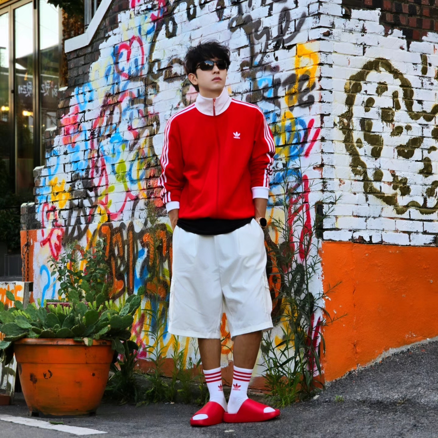 Adidas Adicolor Classic Beckenbauer Track Top Better Scarlet White - KR Sizing, Adidas Adicolor Classic Beckenbauer Track Top Better Scarlet White - US Sizing 착용 스타일 - 6