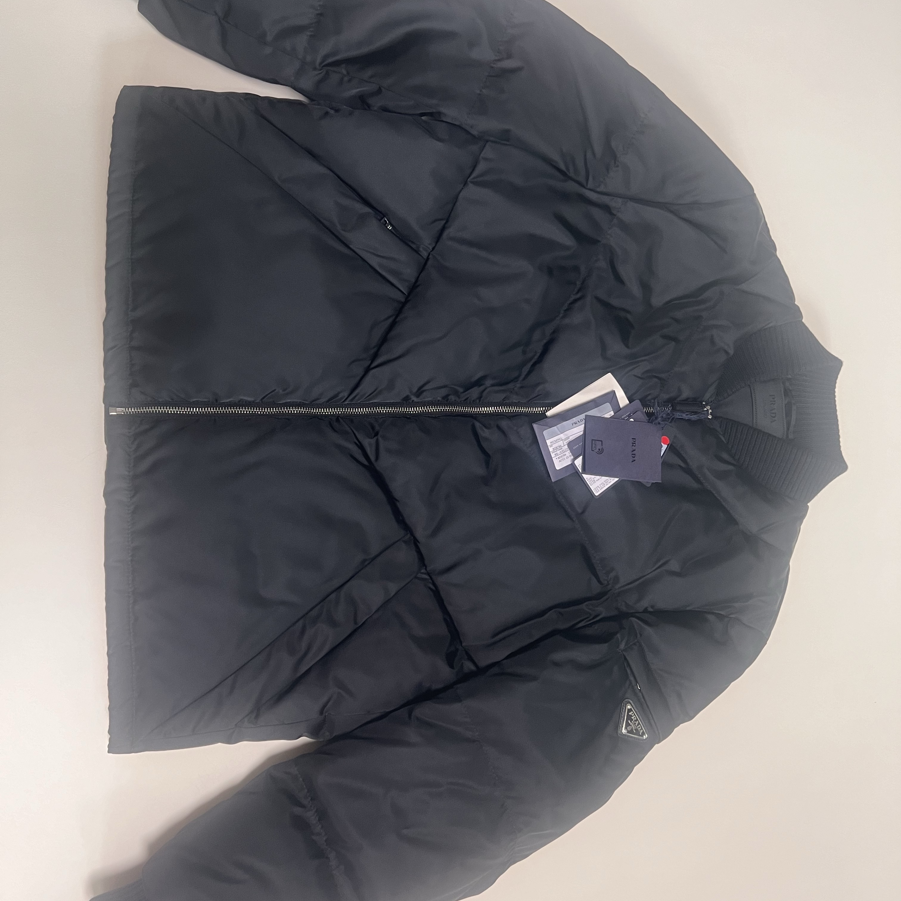 Prada Re-Nylon Cropped Down Jacket Black 착용 스타일 - 1