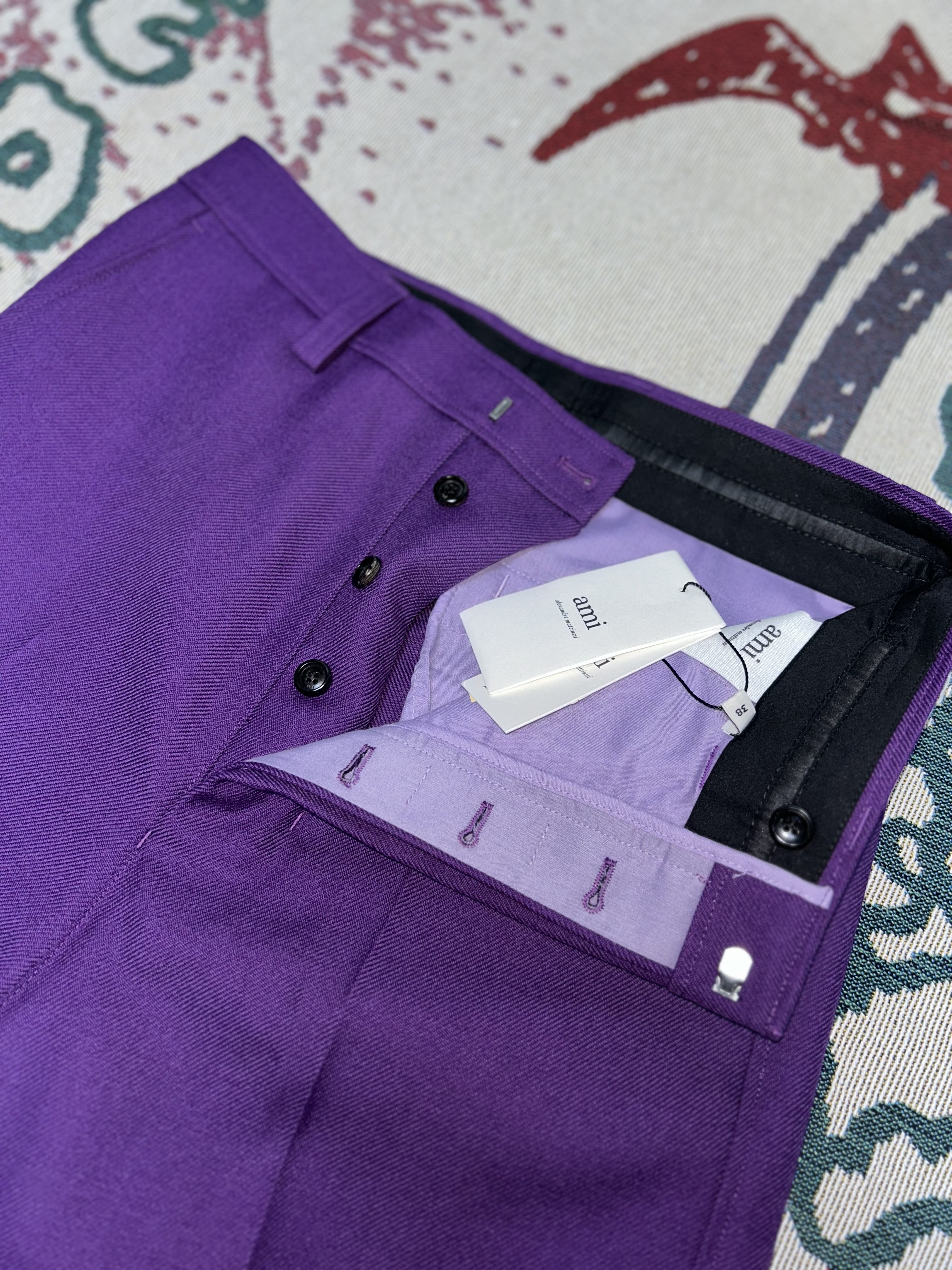 AMI Wide Tailored Pants Purple 착용 스타일 - 3