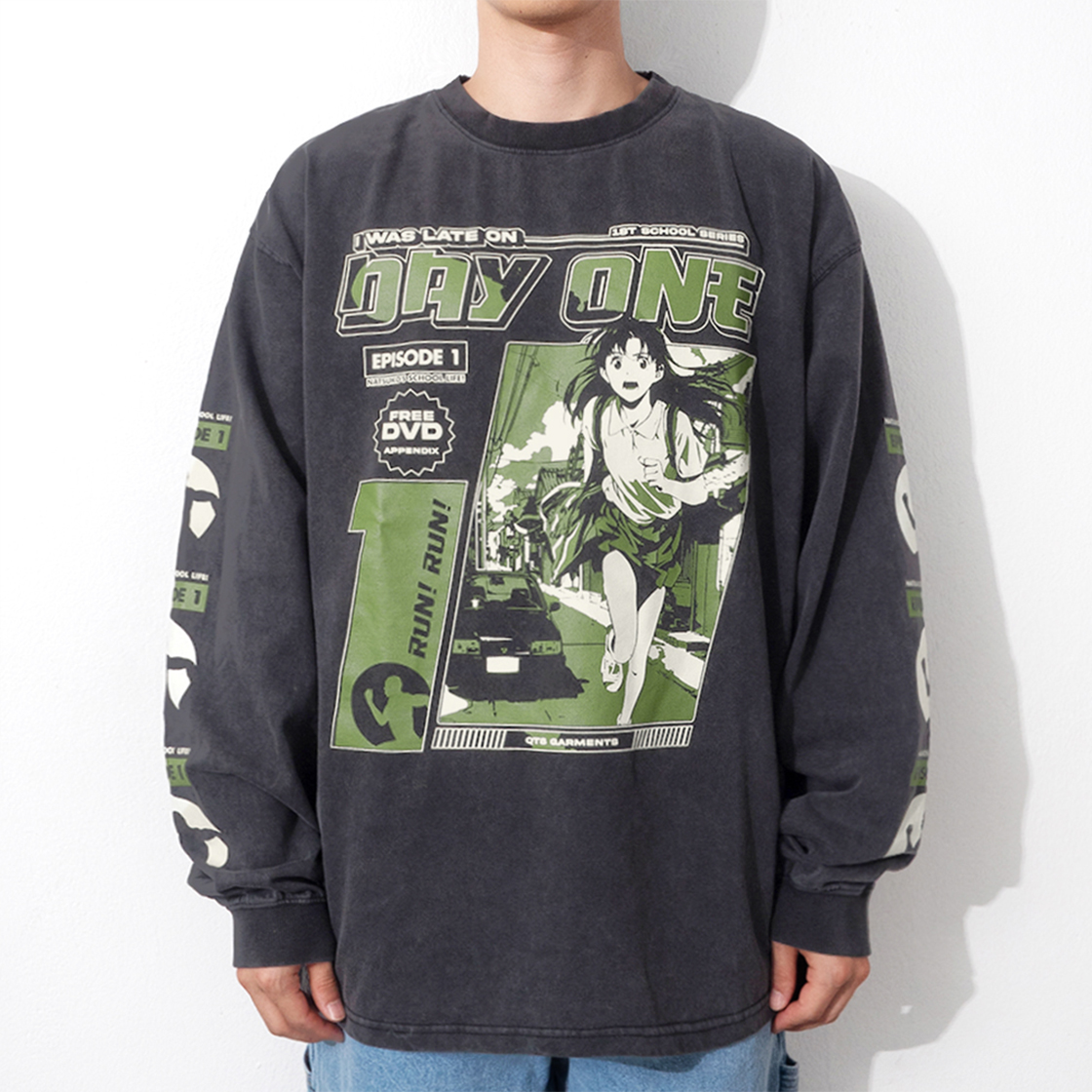 큐티에잇 가먼츠 데이원 셀파 워시드 롱 슬리브 블랙(QT8 GARMENTS TL Day-1 SP Washed Long Sleeve Black) - 3
