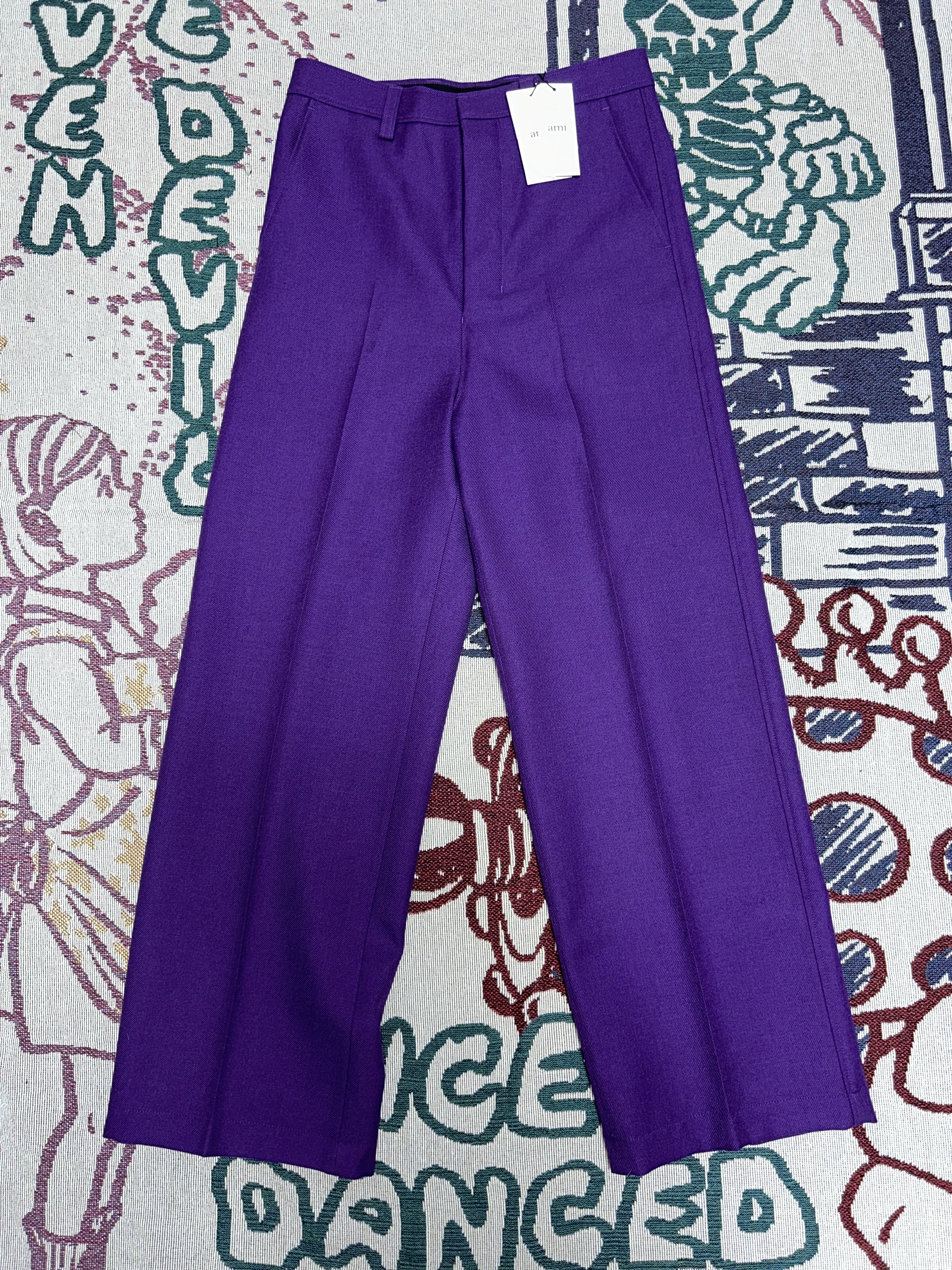 AMI Wide Tailored Pants Purple 착용 스타일 - 1