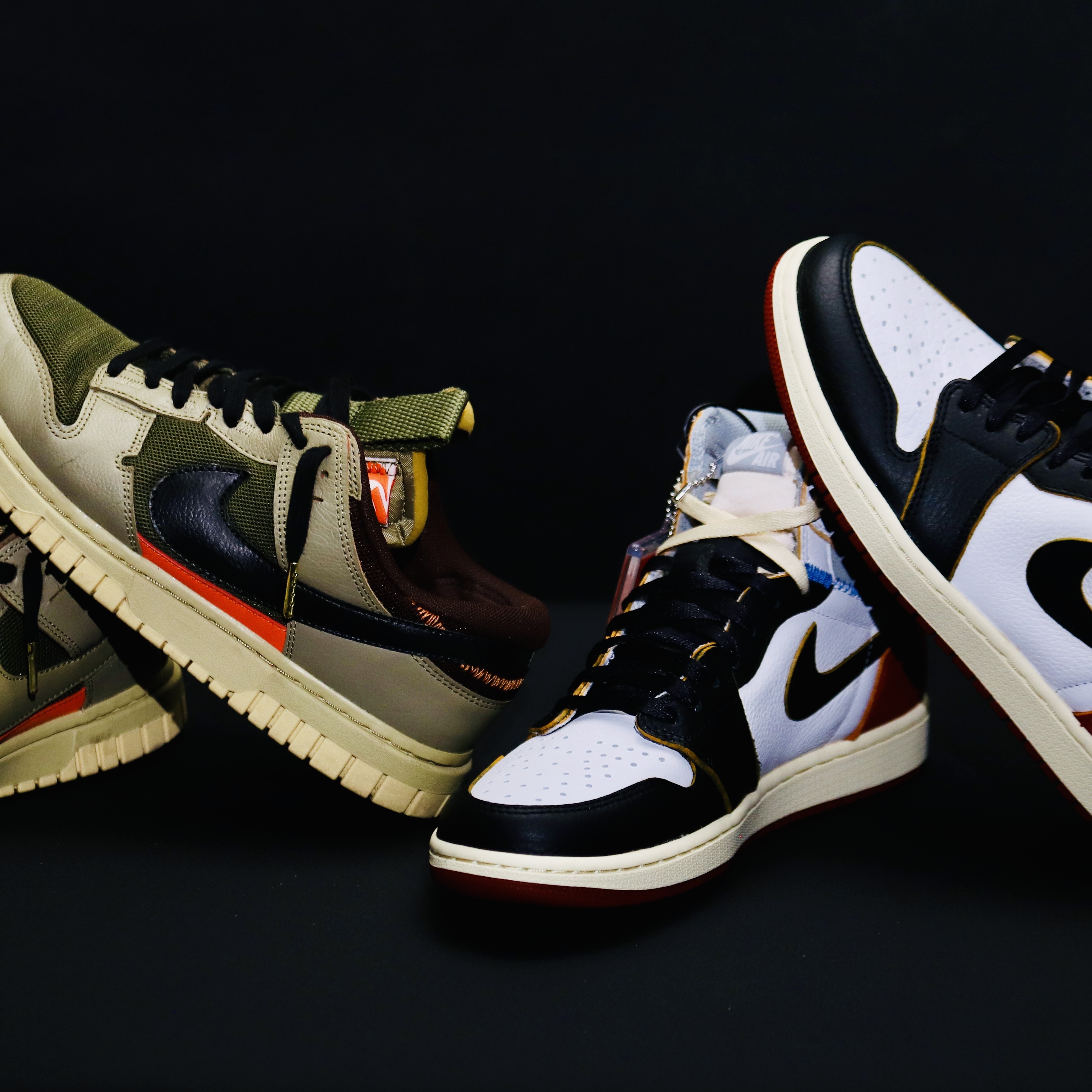 Jordan 1 x Union Retro High Black Toe, Nike Air Dunk Jumbo Medium Olive 착용 스타일 - 1