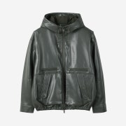 Customellow Fake Leather Leather Hood Bomber Dark Gray