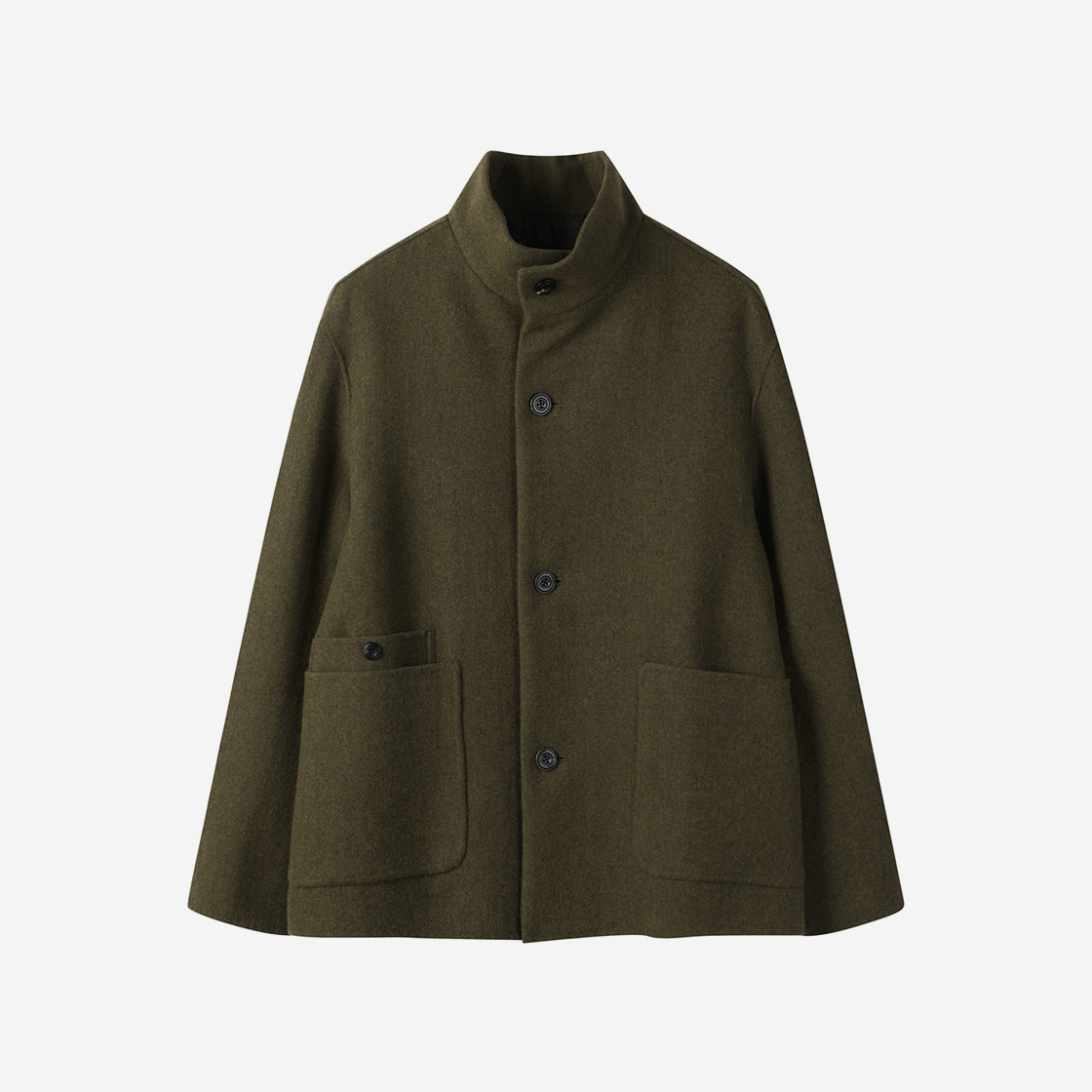 커스텀멜로우 울 핸드메이드 하이 넥 자켓 카키