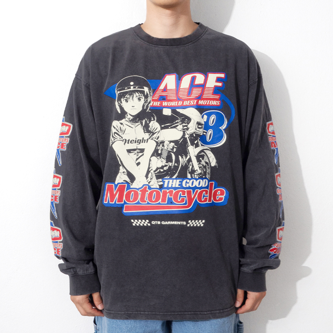 큐티에잇 가먼츠 에이스 모터스 셀파 워시드 롱 슬리브 블랙(QT8 GARMENTS TL Ace Motors SP Washed Long Sleeve Black) - 3