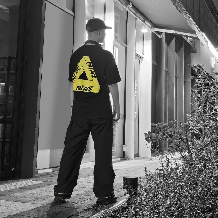 Palace Tri-Ferg Patch Shell 6-Panel Black - 21FW, Palace Tri-To-Help T-Shirt Yellow - 20FW 착용 스타일