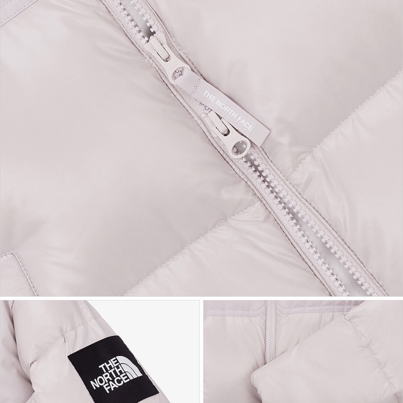 (W) The North Face White Label Novelty Nuptse RDS Down Jacket Light Pink 착용 스타일 - 4