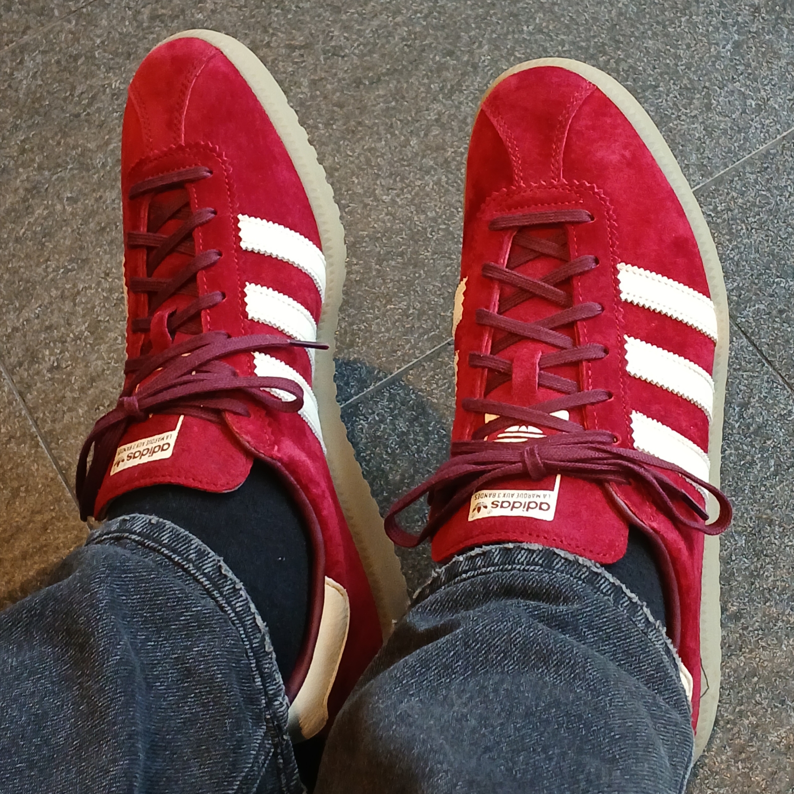 Adidas Bermuda College Burgundy 착용 스타일