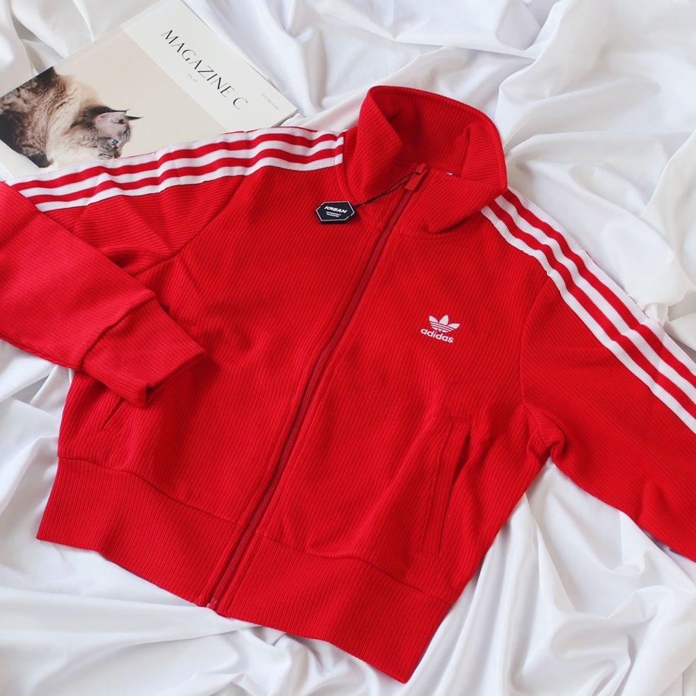 (W) Adidas Knit Top Better Scarlet  - KR Sizing 착용 스타일