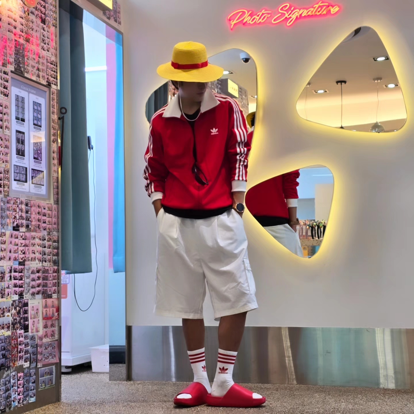 Adidas Adicolor Classic Beckenbauer Track Top Better Scarlet White - KR Sizing, Adidas Adicolor Classic Beckenbauer Track Top Better Scarlet White - US Sizing 착용 스타일 - 2