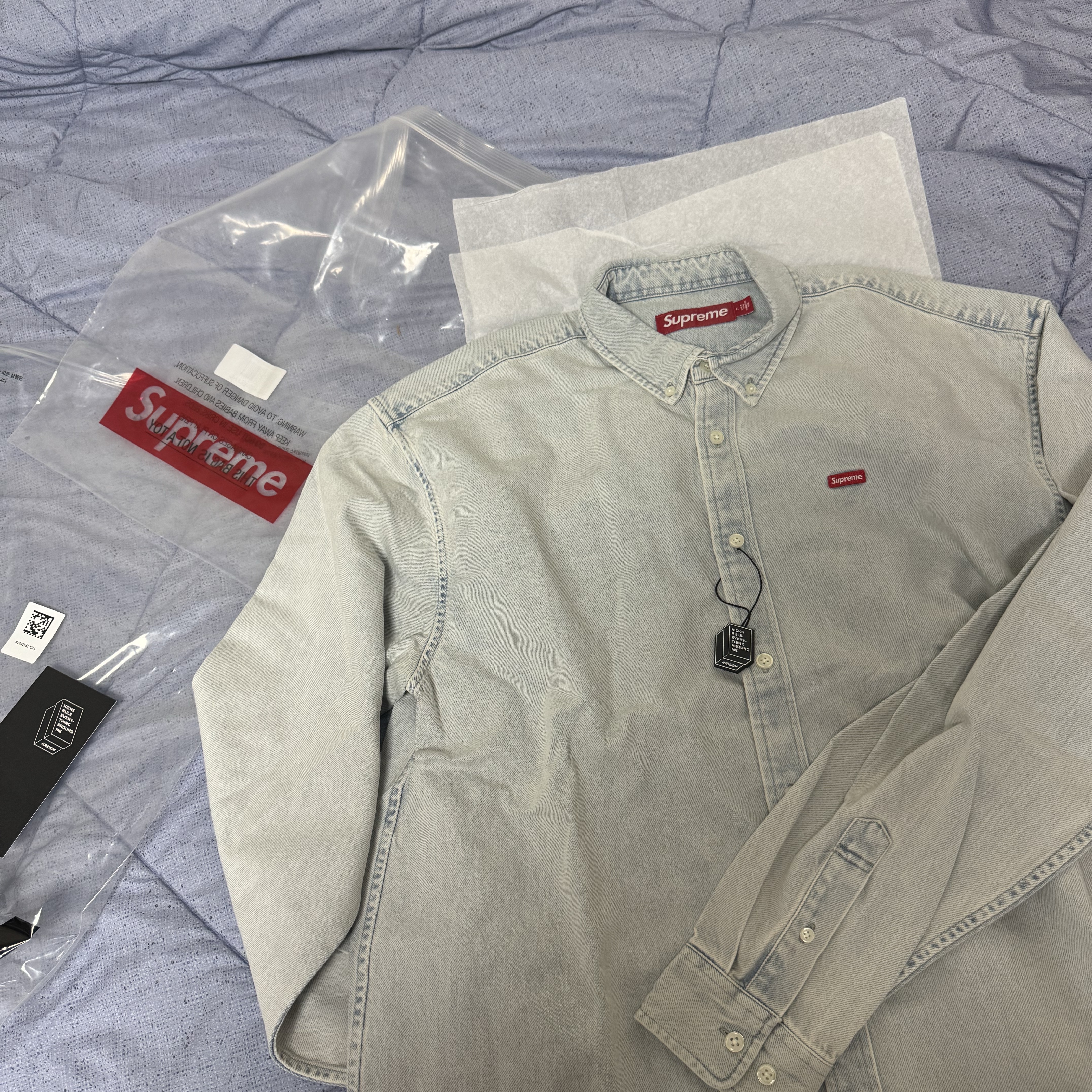 Supreme Small Box Shirt Washed Blue - 24SS 착용 스타일