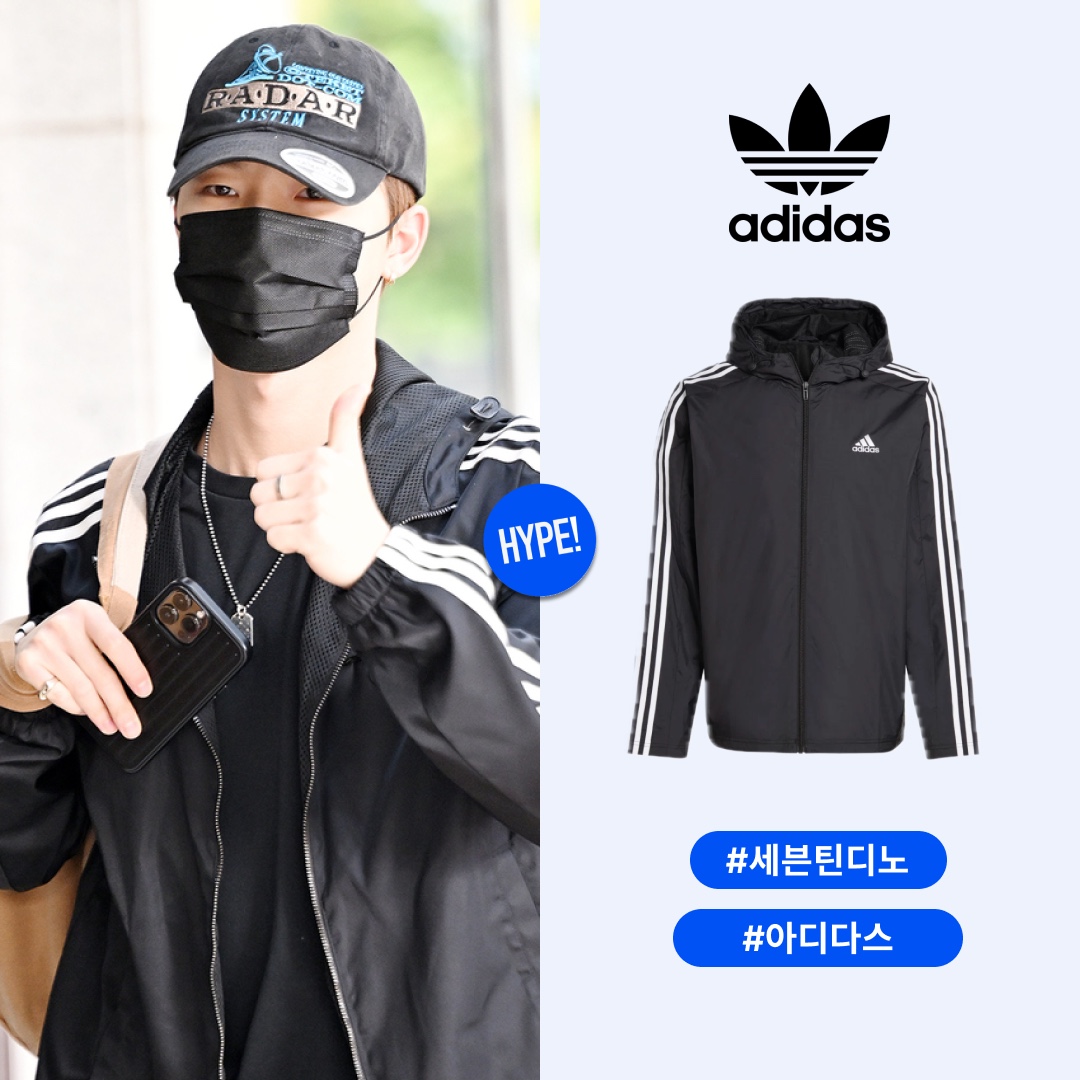 Adidas Essential 3S Woven Windbreaker Jacket Black - KR Sizing 착용 스타일 - 1