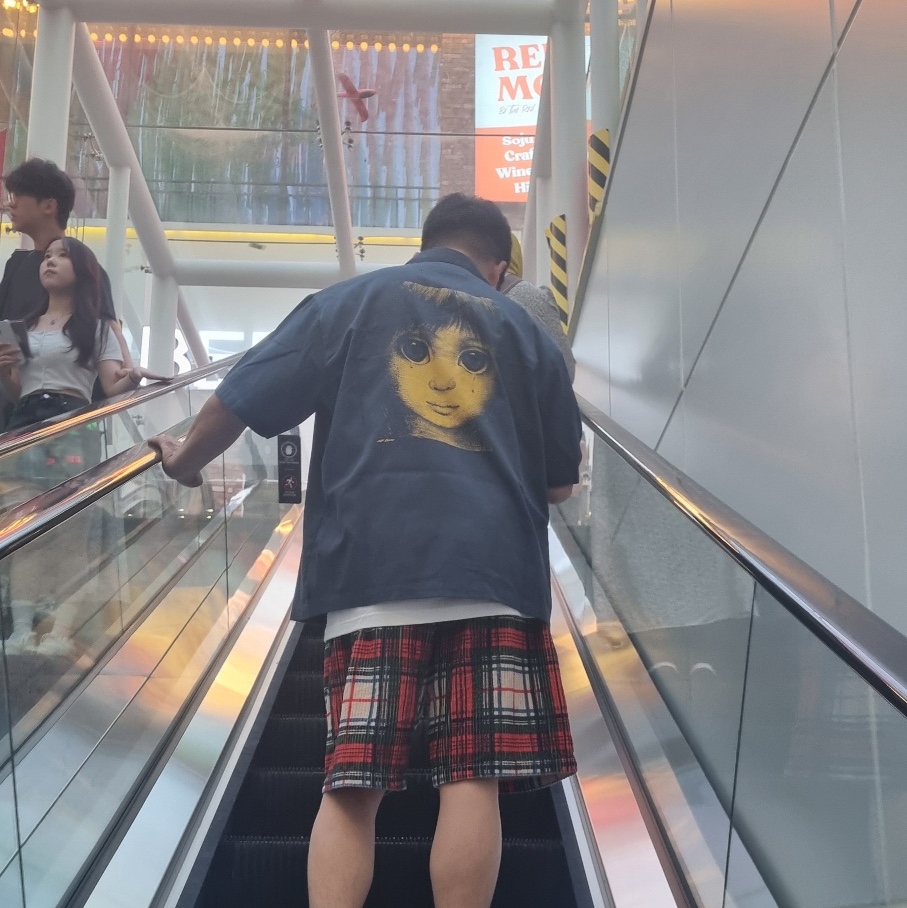 Supreme Corduroy Shorts Plaid - 22SS, Supreme x Margaret Keane Teardrop S/S Work Shirt Light Navy - 24SS 착용 스타일