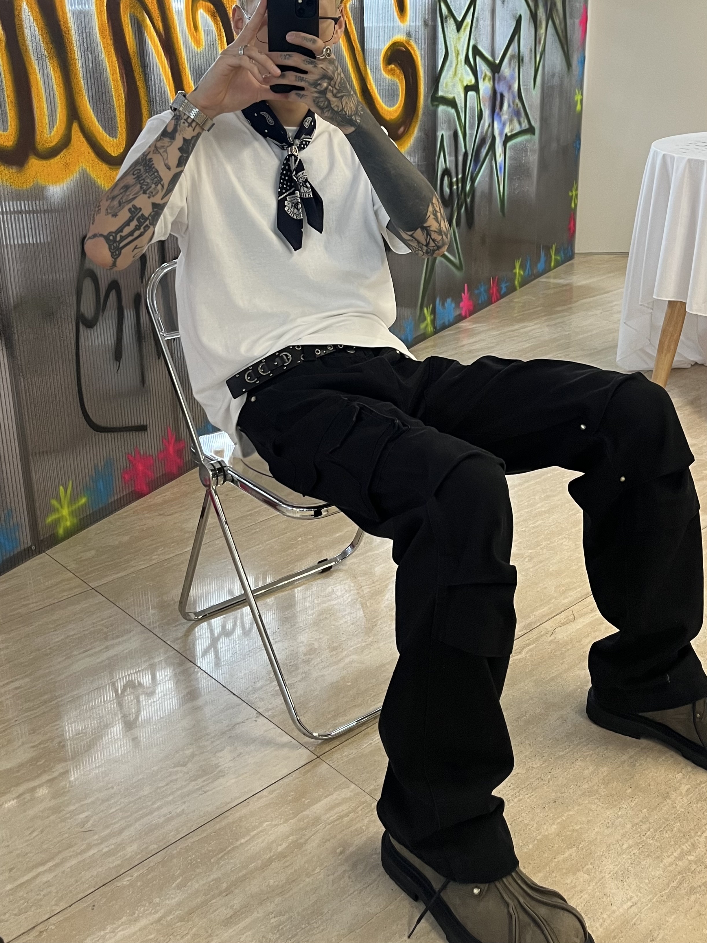 Vacant Archive Prix Straight Work-Pants Black, Vacant Archive Prix Straight Work-Pants Khaki 착용 스타일
