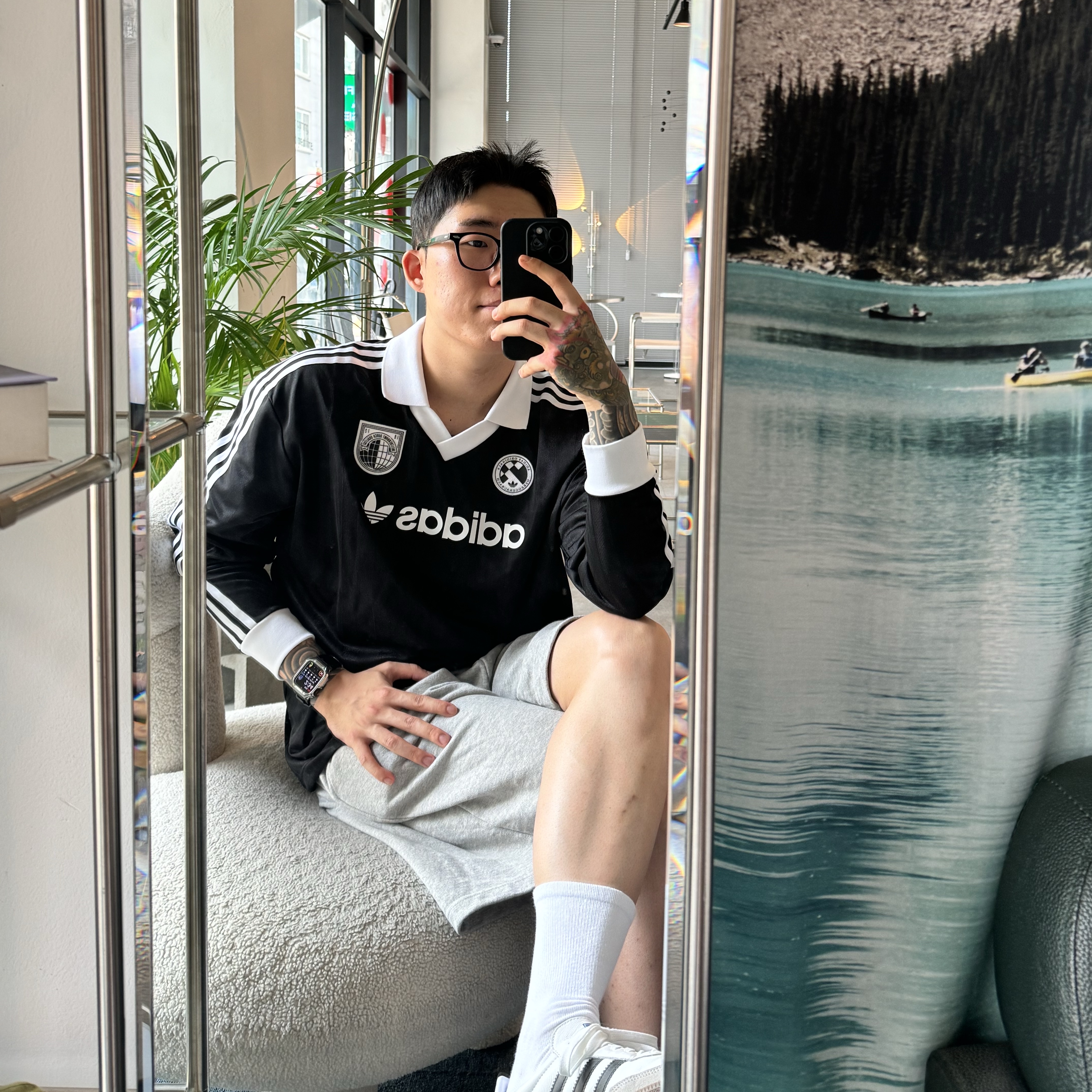 (W) Adidas Football Long Sleeve T-Shirt Black - KR Sizing 착용 스타일