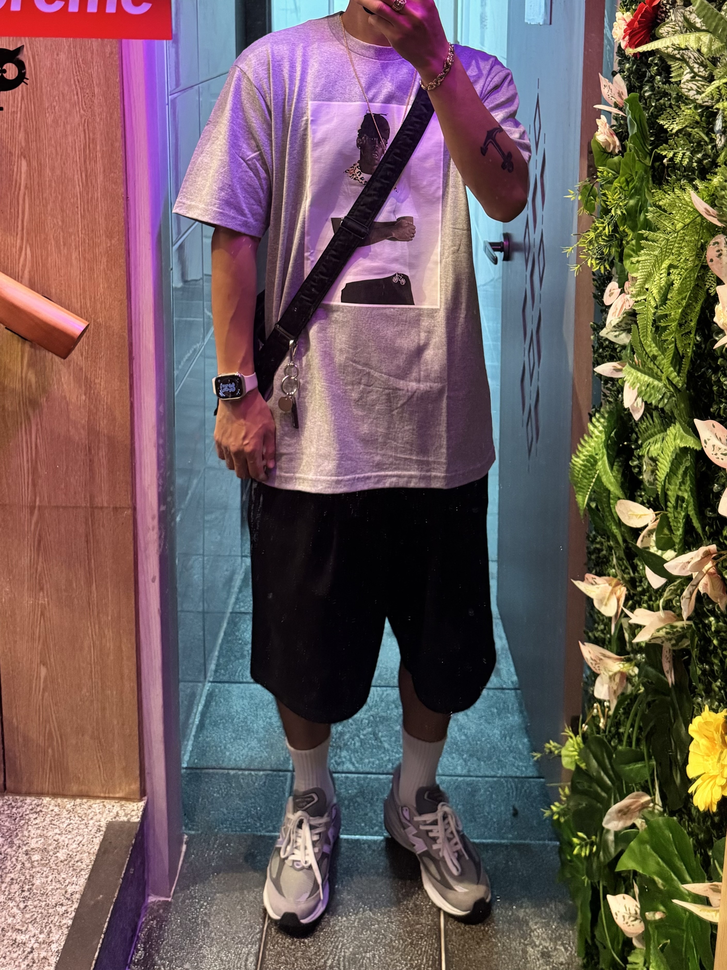 Supreme Tyler The Creator T-Shirt Heather Grey - 24FW, Porter Tanker Shoulder Bag S Black 착용 스타일