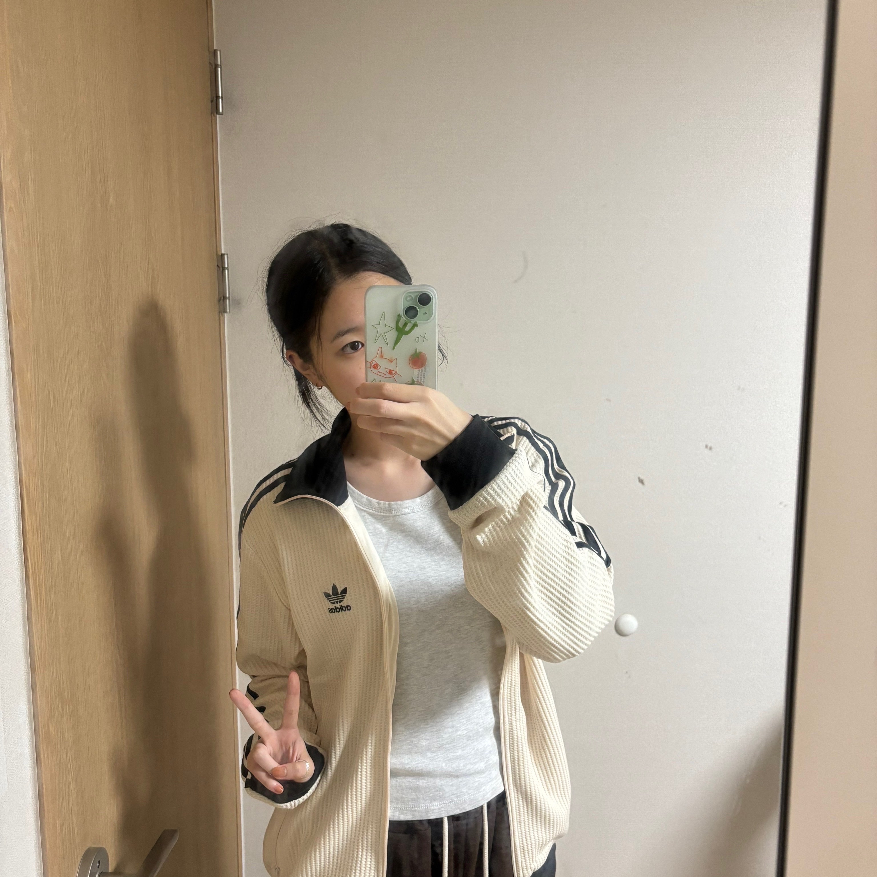 Adidas Waffle Beckenbauer Track Top Wonder White - KR Sizing 착용 스타일 - 1