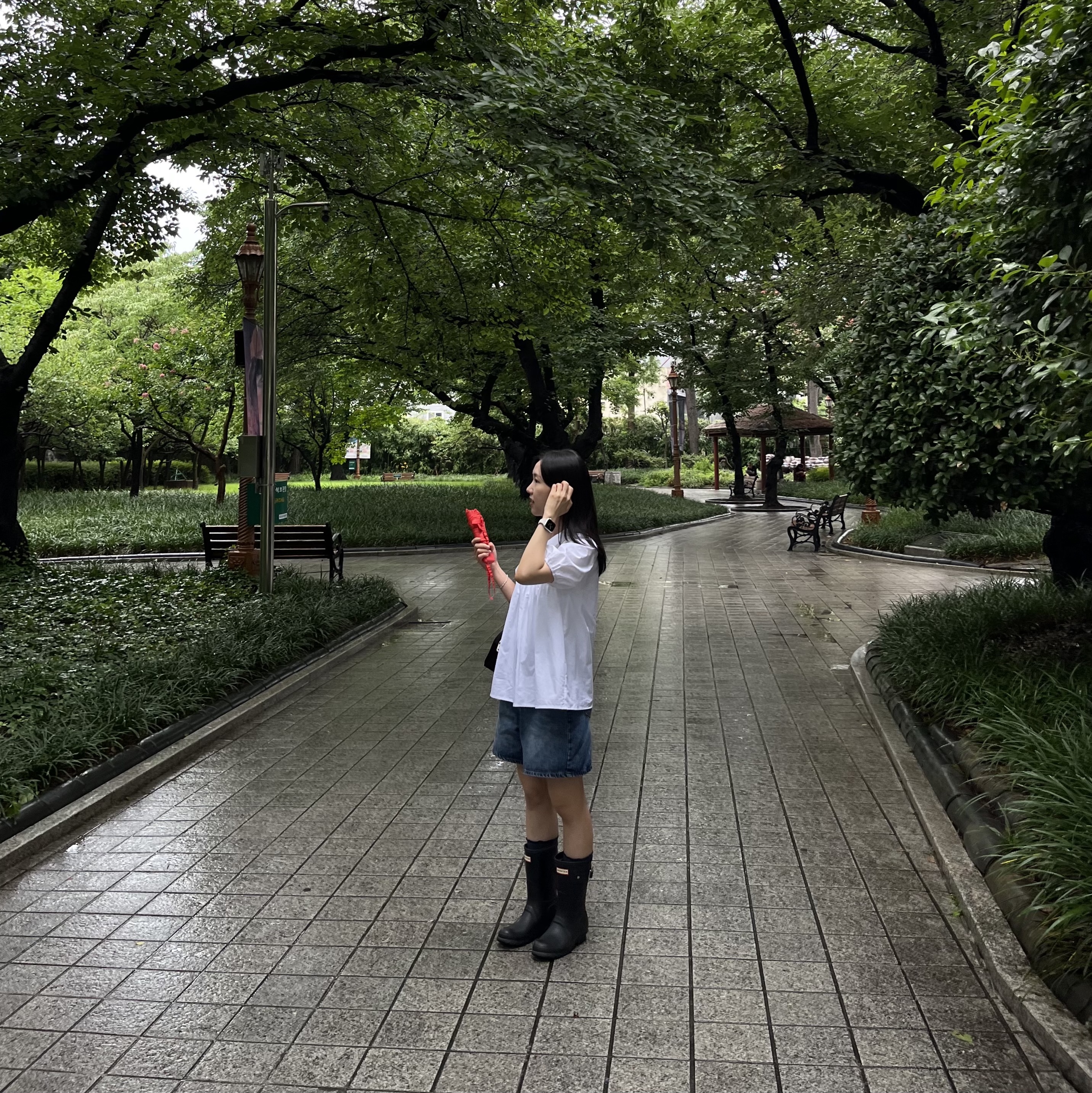 (W) Hunter Original Short Rain Boots Black 착용 스타일