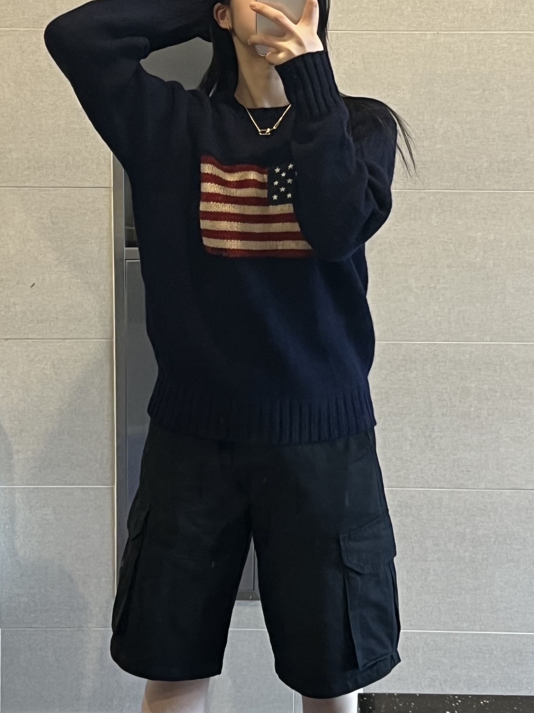 [30% 적립] Polo Ralph Lauren Iconic Flag Sweater Hunter Navy - 24FW 착용 스타일 - 1