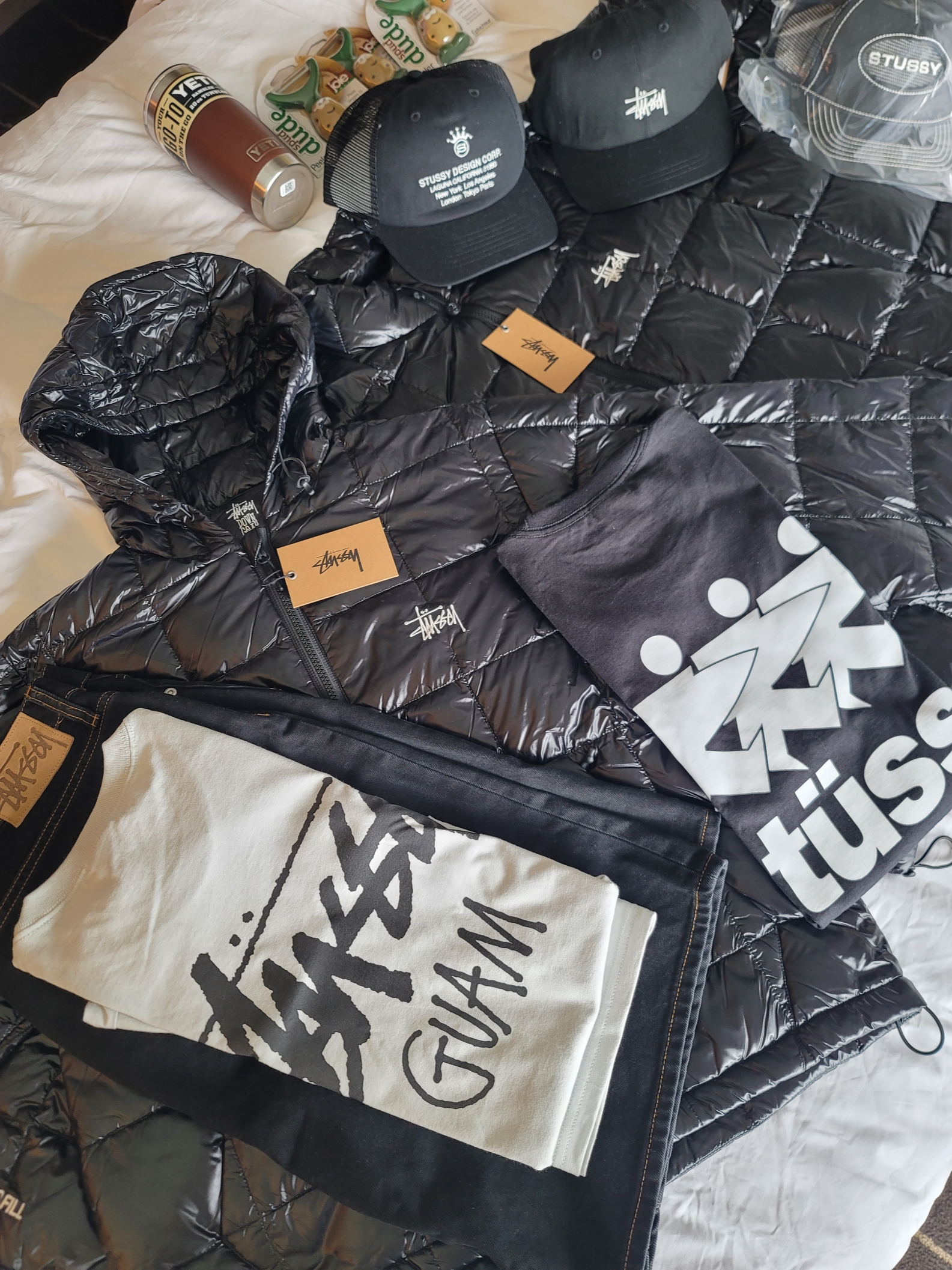 Stussy Midweight Hooded Puffer Black, Stussy Midweight Puffer Black 착용 스타일