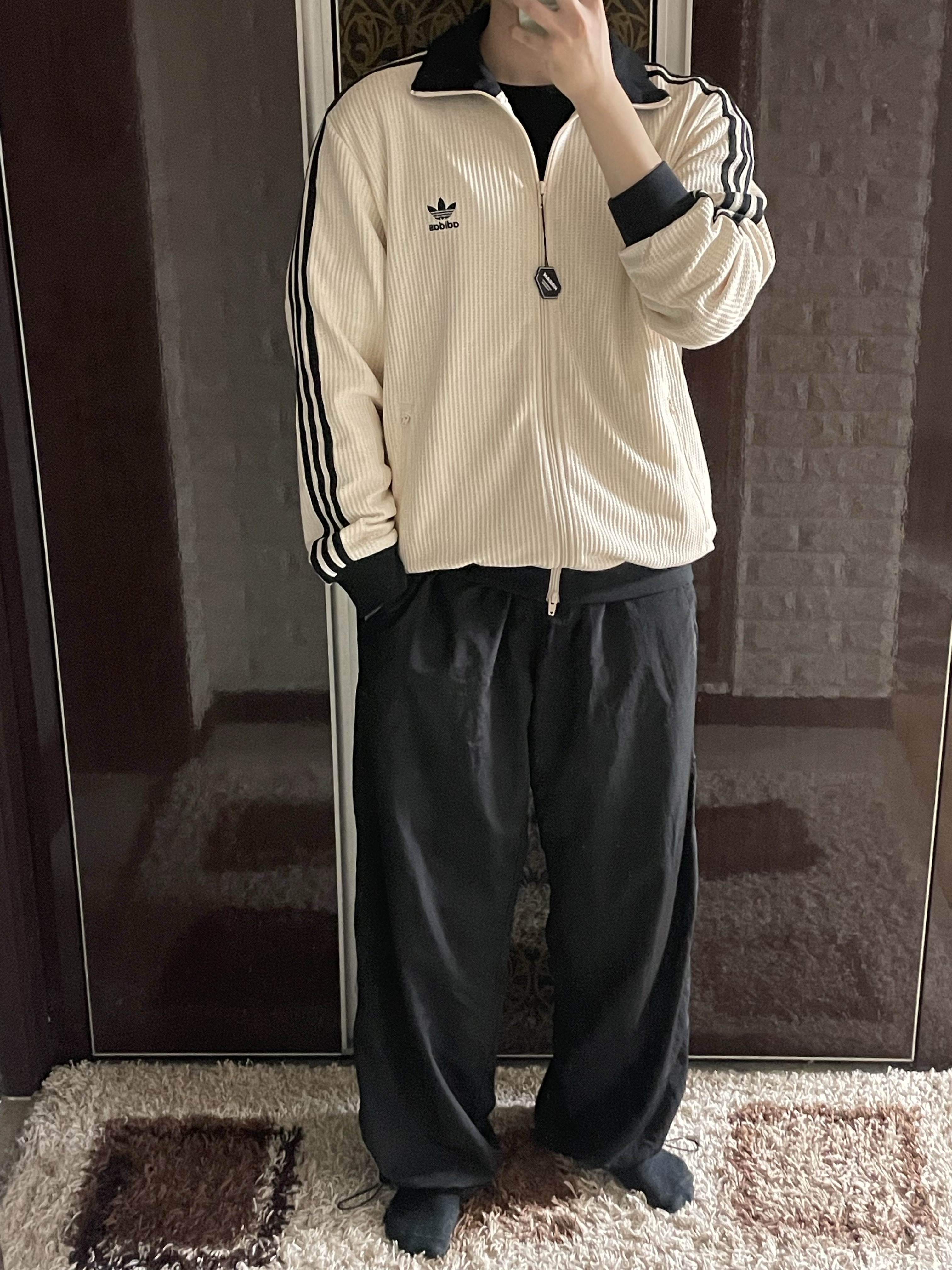 Adidas Waffle Beckenbauer Track Top Wonder White - KR Sizing 착용 스타일 - 3