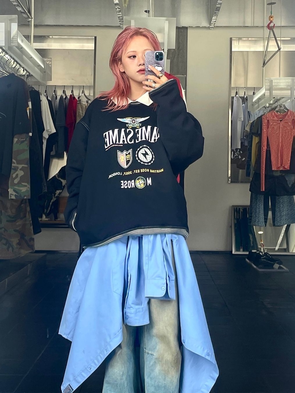 Martine Rose Polo Neck Crew Black Same Same - 24FW 착용 스타일