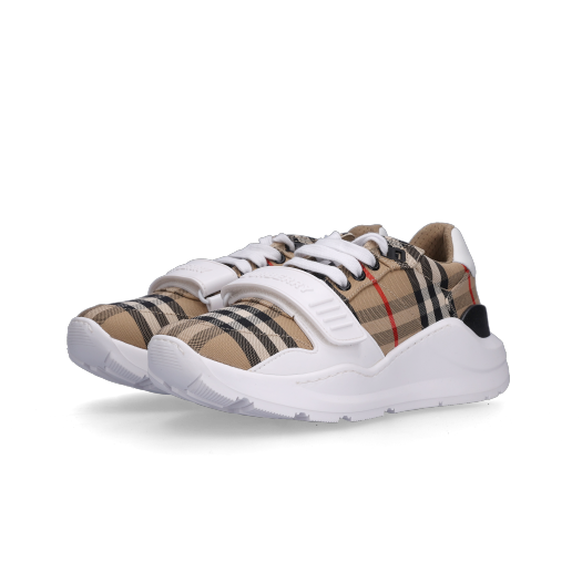 (W) Burberry Vintage Check Suede Leather Sneakers White Archive Beige