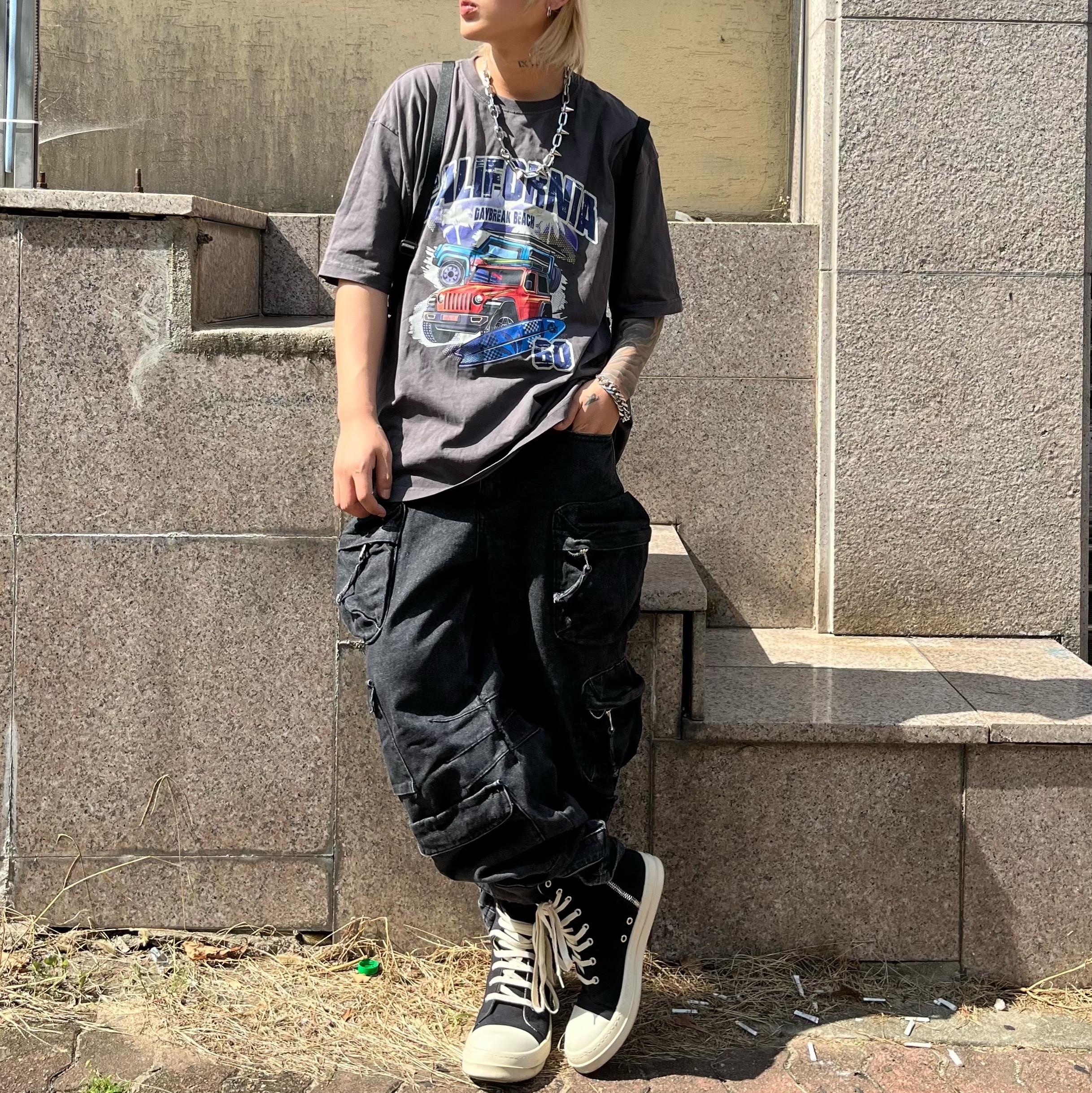 Rick Owens Drkshdw Calf Leather Penta Sneakers Black Milk White 착용 스타일 - 3