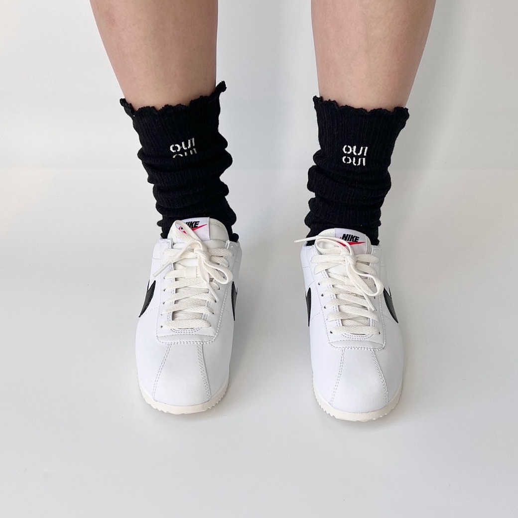 (W) Nike Cortez Leather White Black 착용 스타일